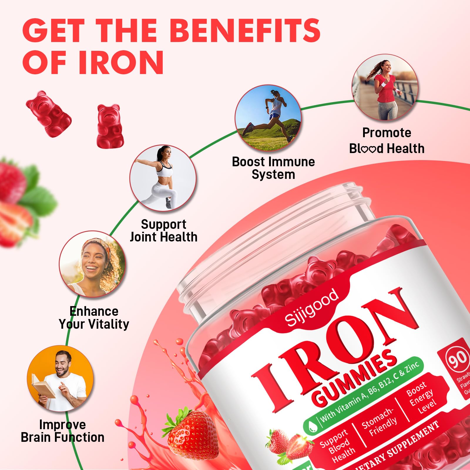 Sijigood bonbons fer – goût fraise agréable et sans goût métallique.