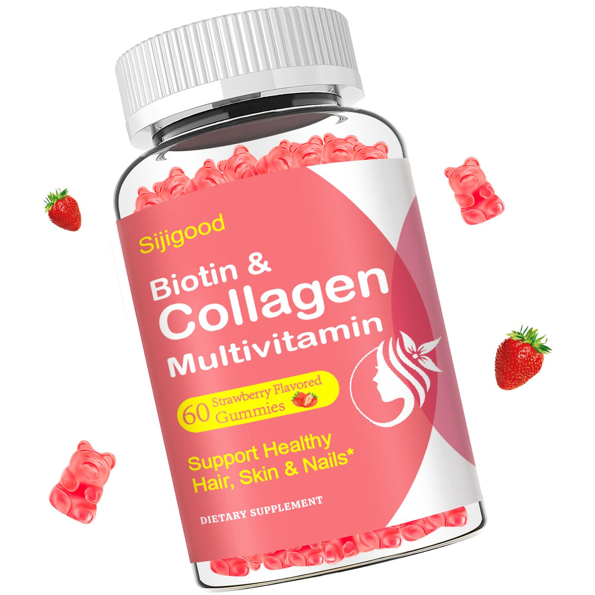Gommes Collagène Sijigood Fraise en boîte pour beauté durable et énergie quotidienne.