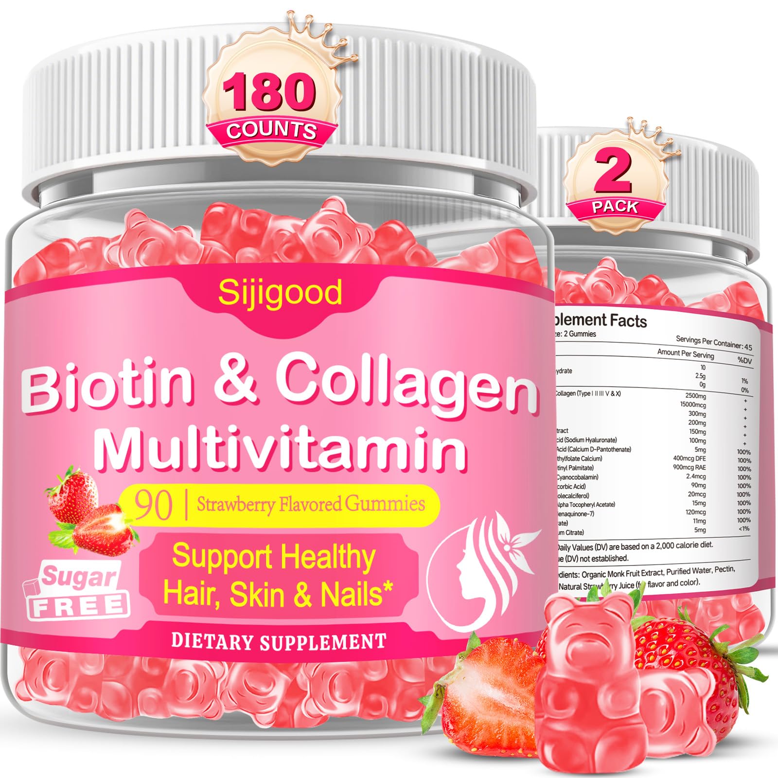 Gommes de collagène Sijigood pour visage-cheveux-ongles, peau éclatante et cheveux renforcés.