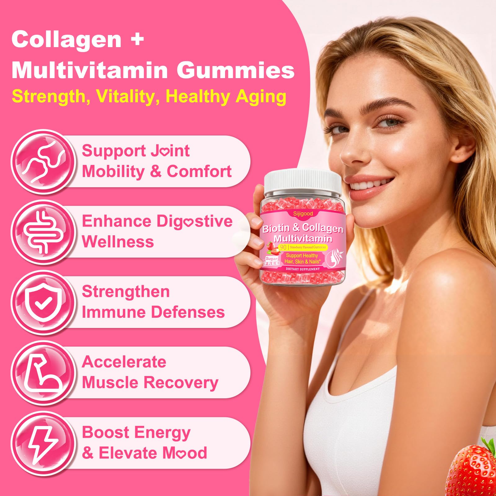 Gommes Sijigood avec vitamines A C E pour beauté et hydratation.