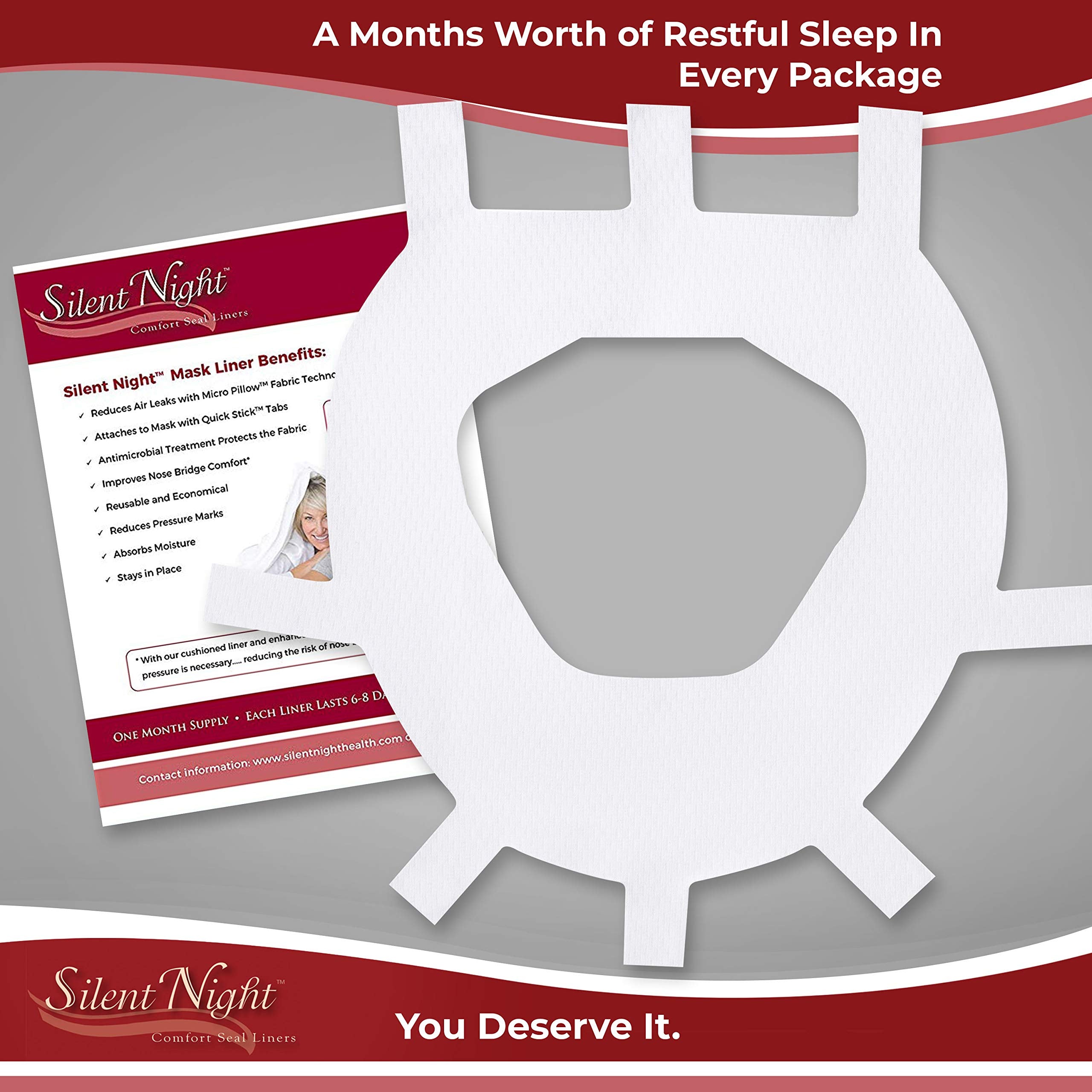 Silent Night Fitlife CPAP liner paquet de quatre, fournissant un mois d’utilisation.