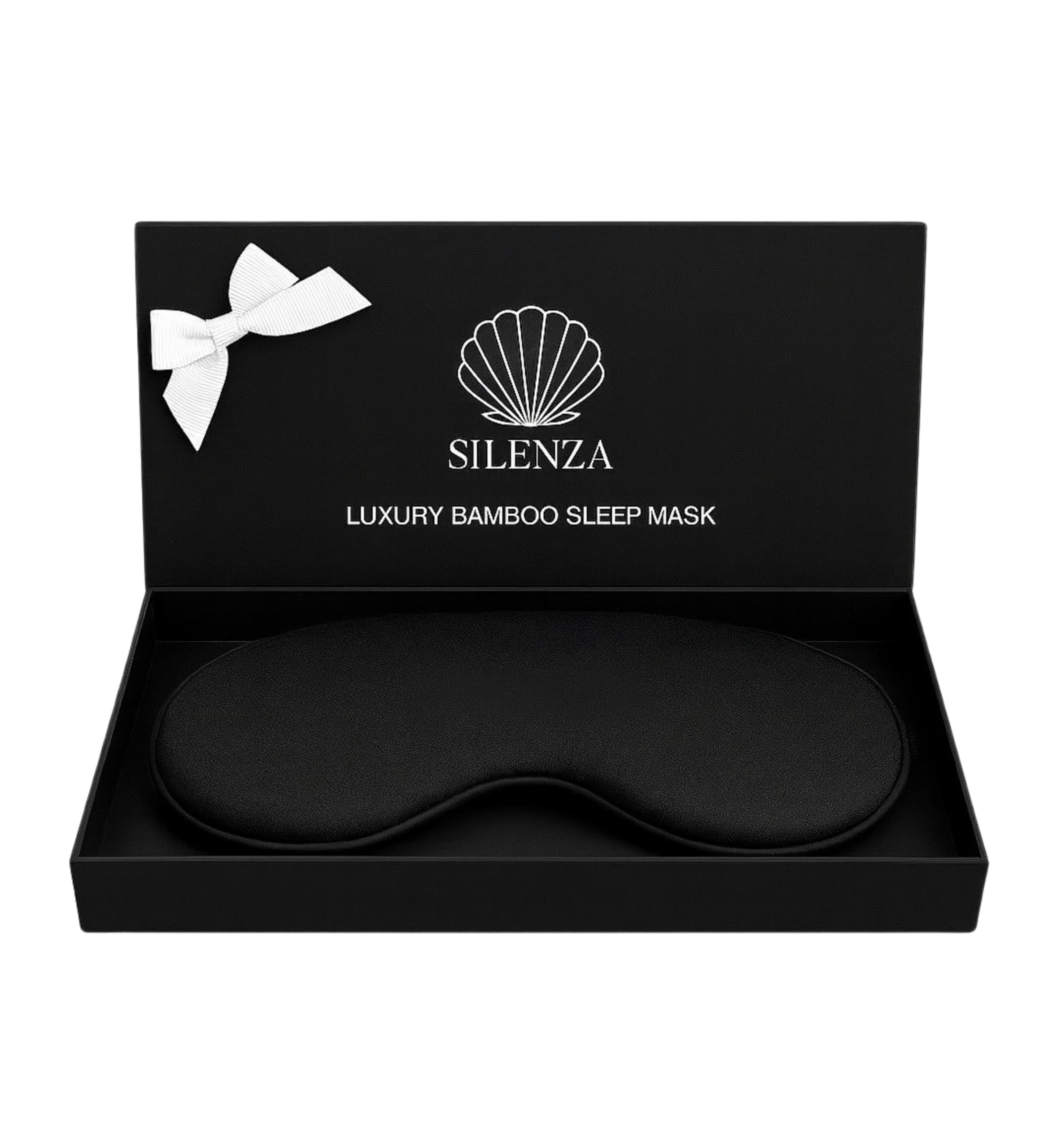 Masque de sommeil Silenza en bambou onyx, douceur luxueuse et blocage lumineux.