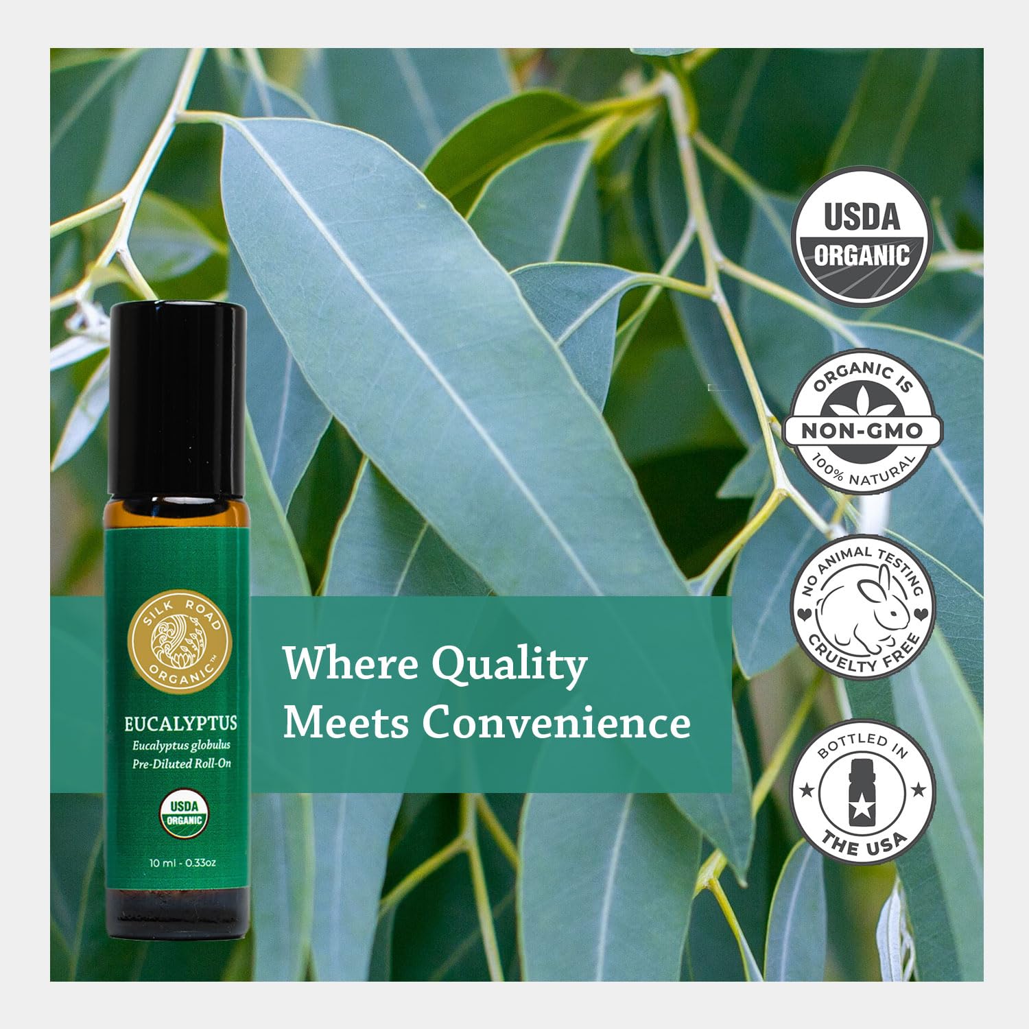 Arôme frais et vivifiant de Silk Road Organic Eucalyptus Roll-On.