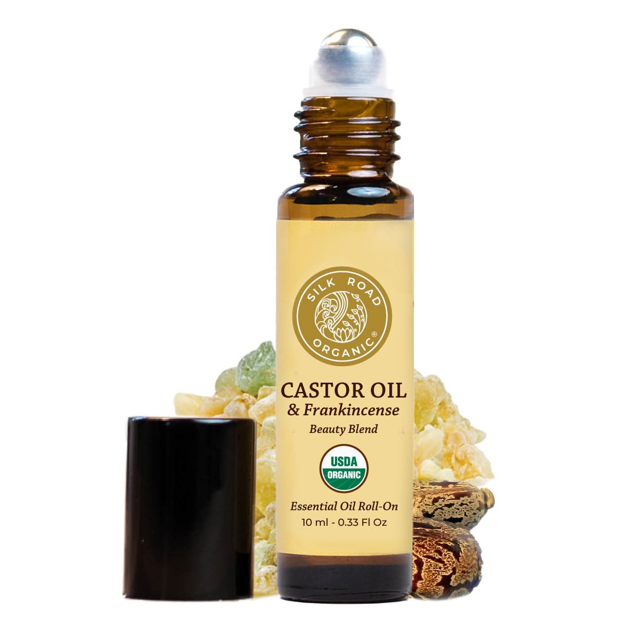 Silk Road Organic huile ricin et encens Roll-On, hydratation durable pour le contour des yeux