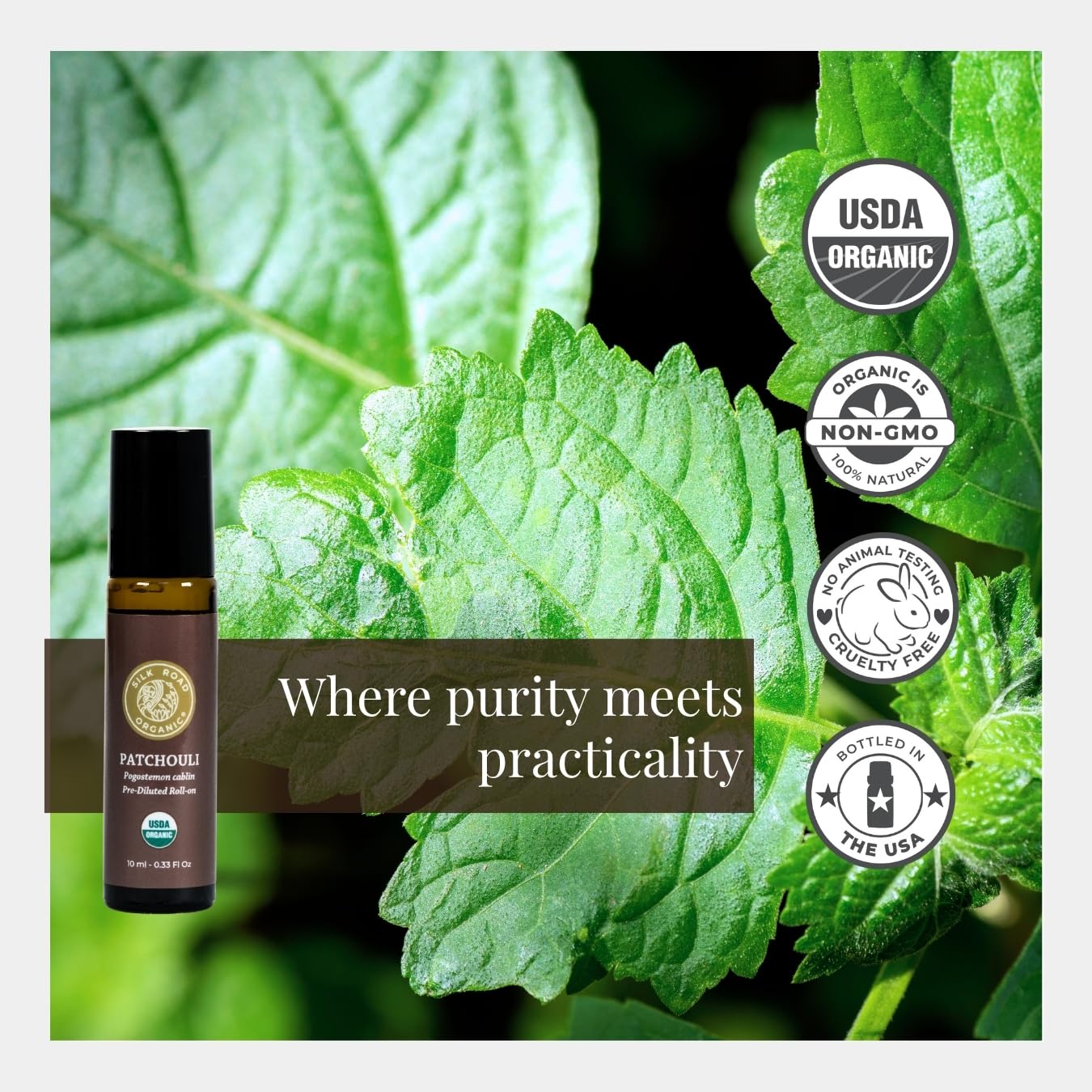 Silk Road Organic Patchouli Rouleau Aromatique Huile MCT Naturelle: support neutre et doux.