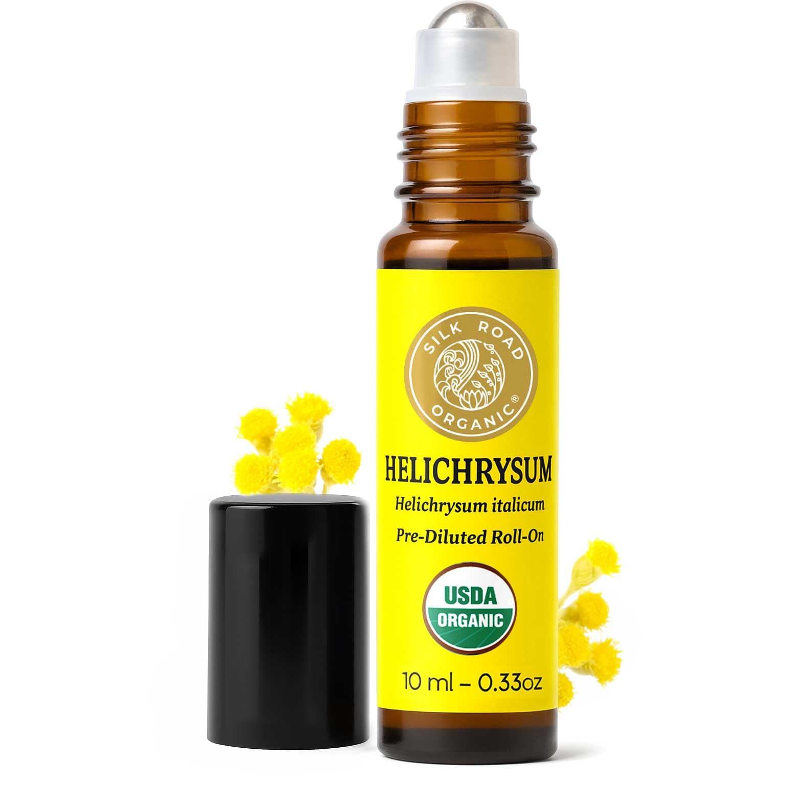 Silk Road Organic Roll-On Hélichryse Italicum, soin ciblé pour peau mature et fraîche.