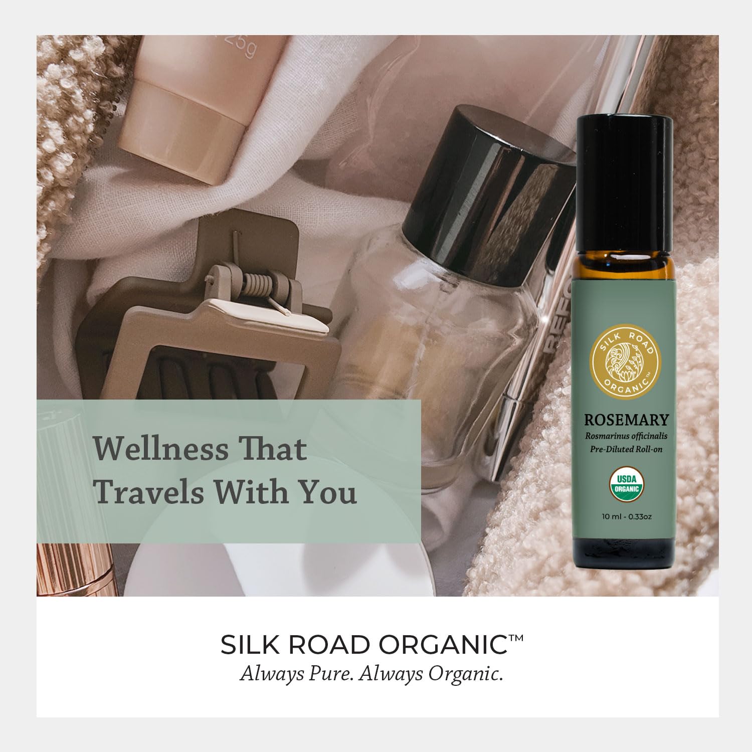 Silk Road Organic soin-cheveux-rouleau romarin-jojoba pour brillance.