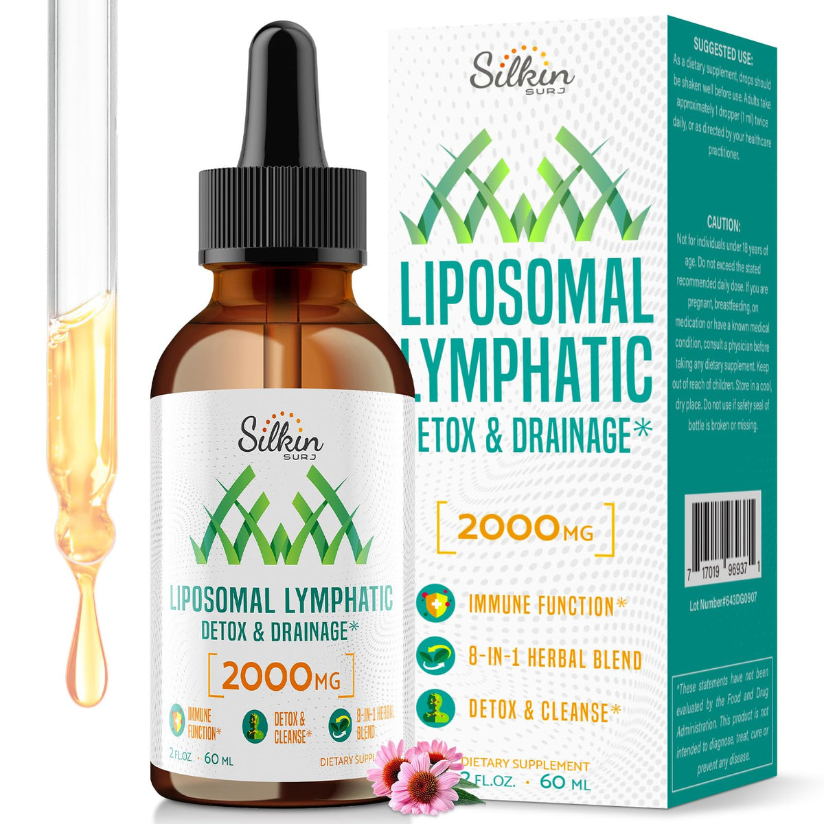 SilkinSurj gouttes drainage lymphatique - bouteille prête pour soutenir l'équilibre hydrique.