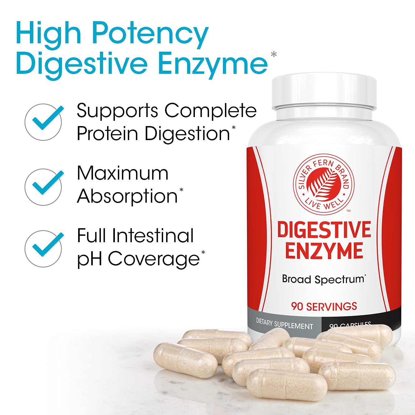 Silver Fern – boîte multi-enzyme présentant le format 4 bouteilles et 90 capsules.