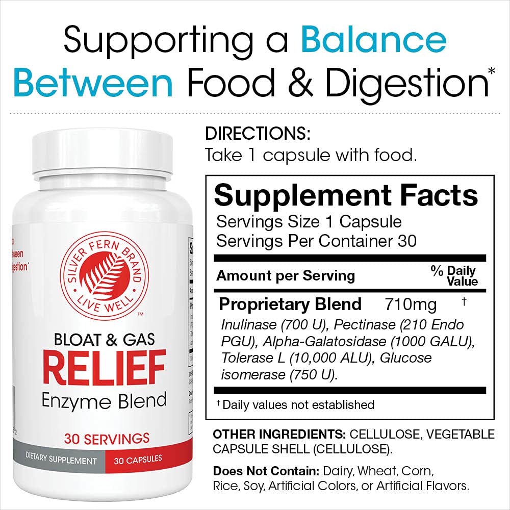 Silver Fern enzymes digestives tolerase-l capsules, soutien digestif potentiel pour lactose.