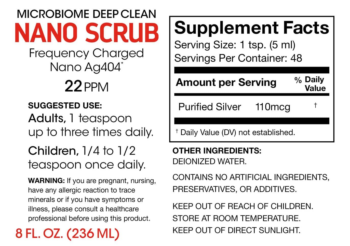 Nano Scrub de Silver Fern – étiquette du produit, informations claires et fiables.