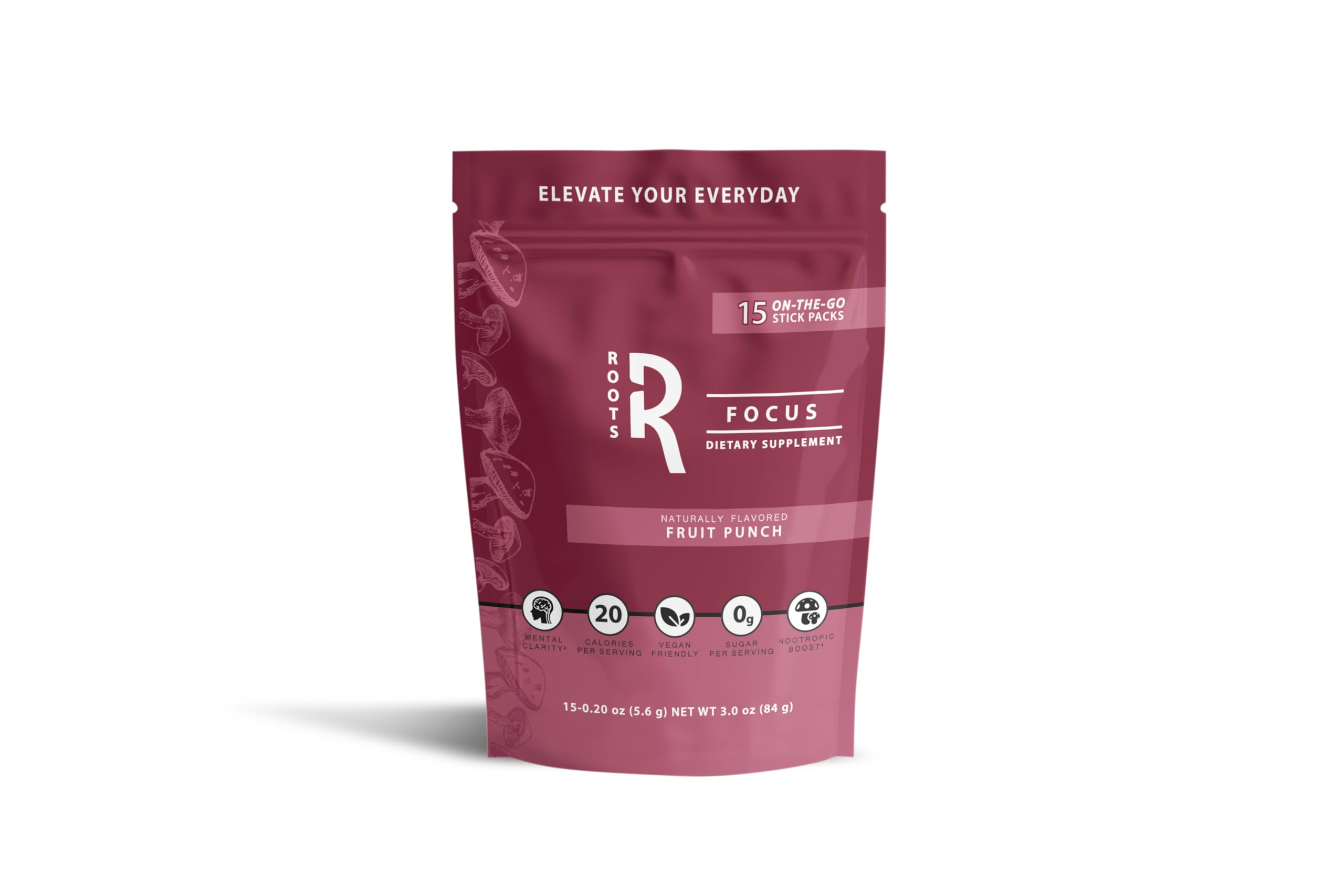 Roots Focus bouteille saveur fruits-punch, énergie soutenue pour la journée.