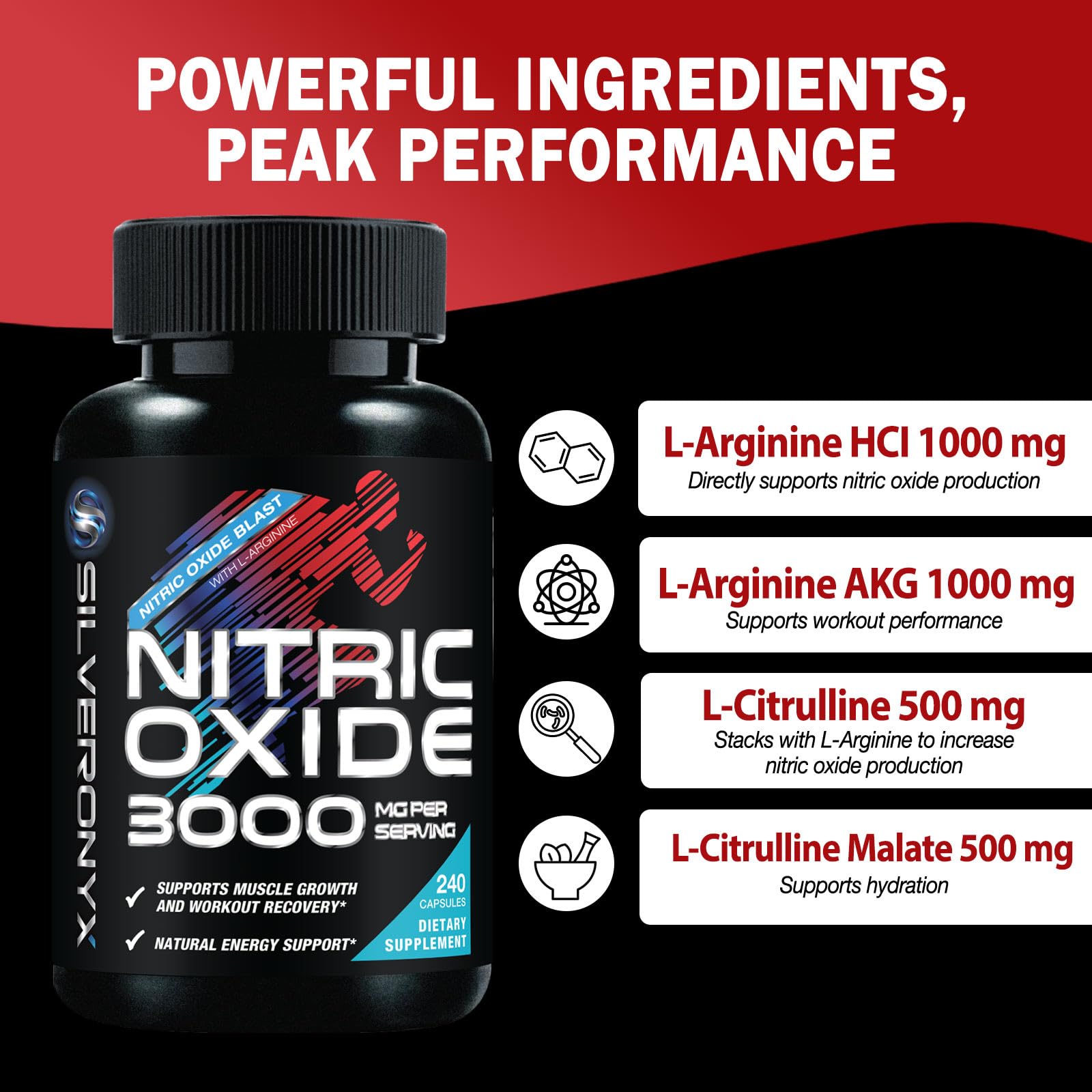 SilverOnyx oxido nitrique 3000mg — pompe musculaire potentielle pendant l'entraînement.