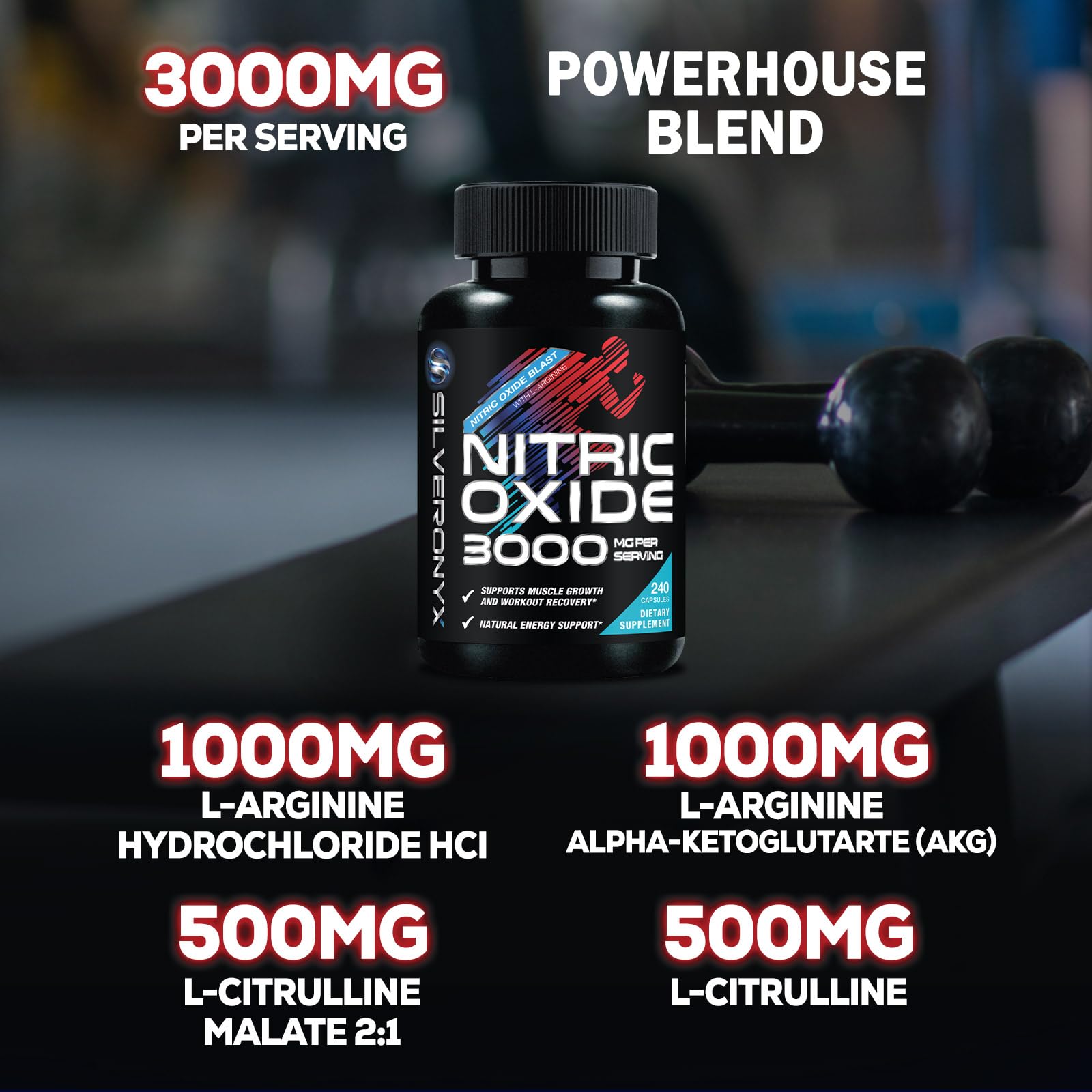 SilverOnyx oxido nitrique 3000mg — utilisation pré-entraînement recommandée.