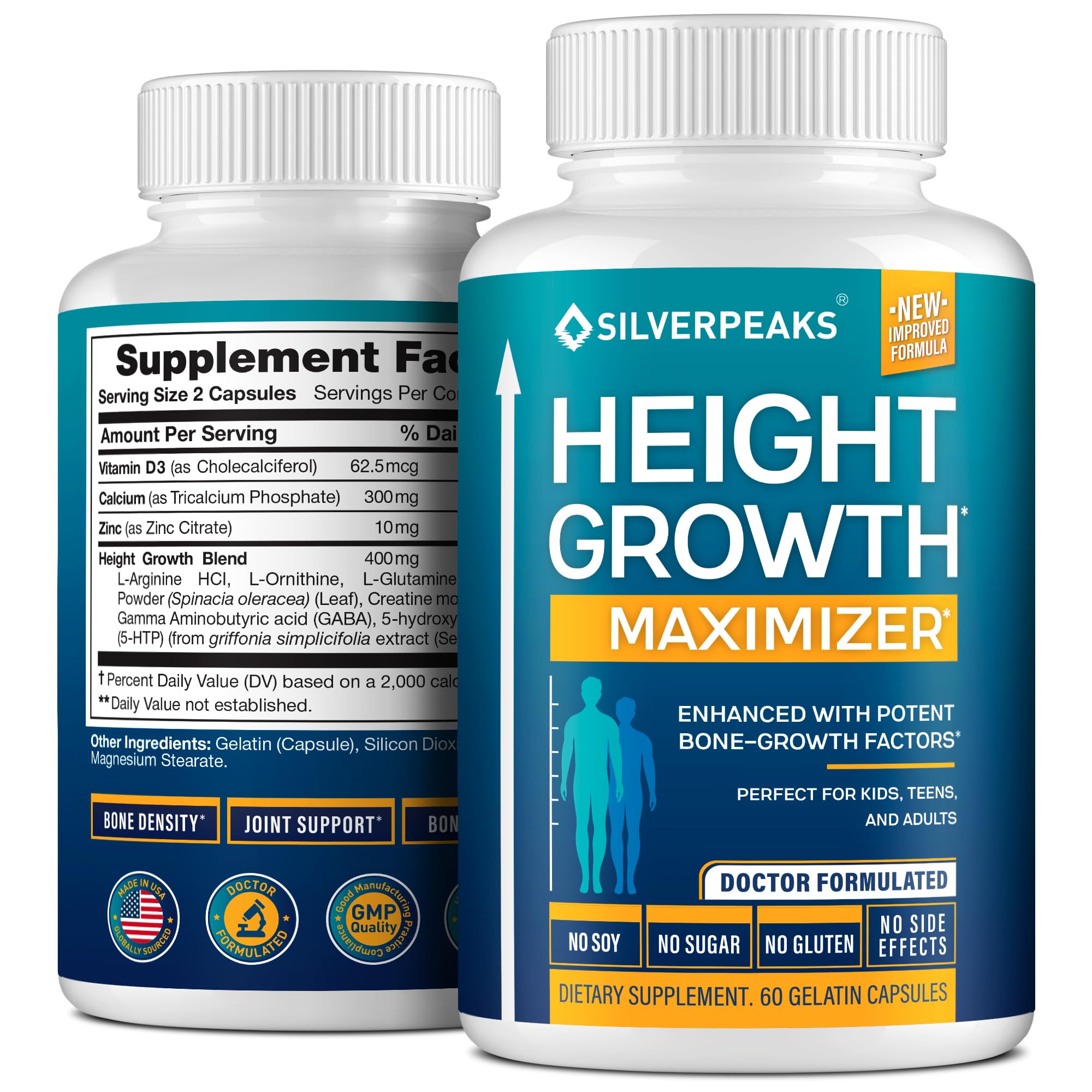 SILVERPEAKS Growth Capsules bouteille montrant l'emballage et le soutien potentiel à la croissance
