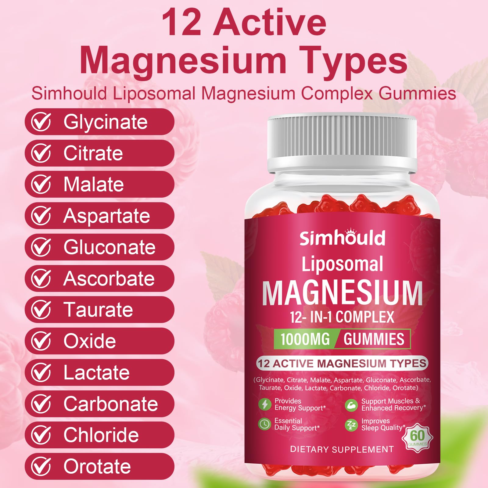 Gomme magnésium liposomal Simhould, représentation des 12 formes
