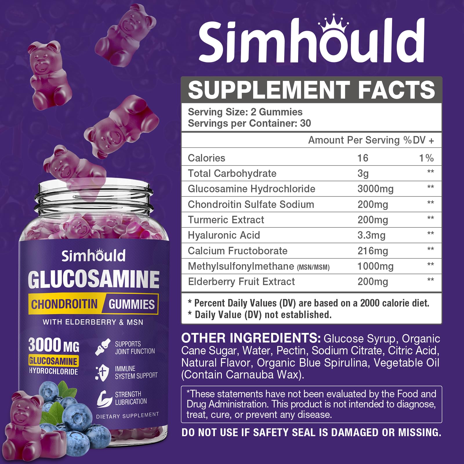 Simhould Gummies MSM intégré, soutien du confort articulaire.