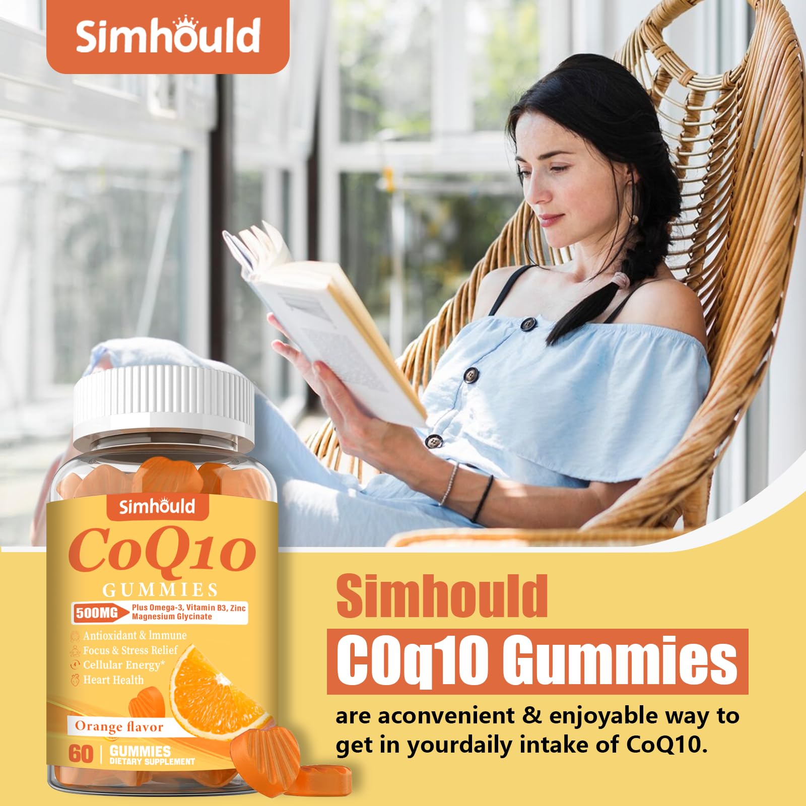 Simhould CoQ10 avec vitamine B3, énergie cellulaire et bien-être général.