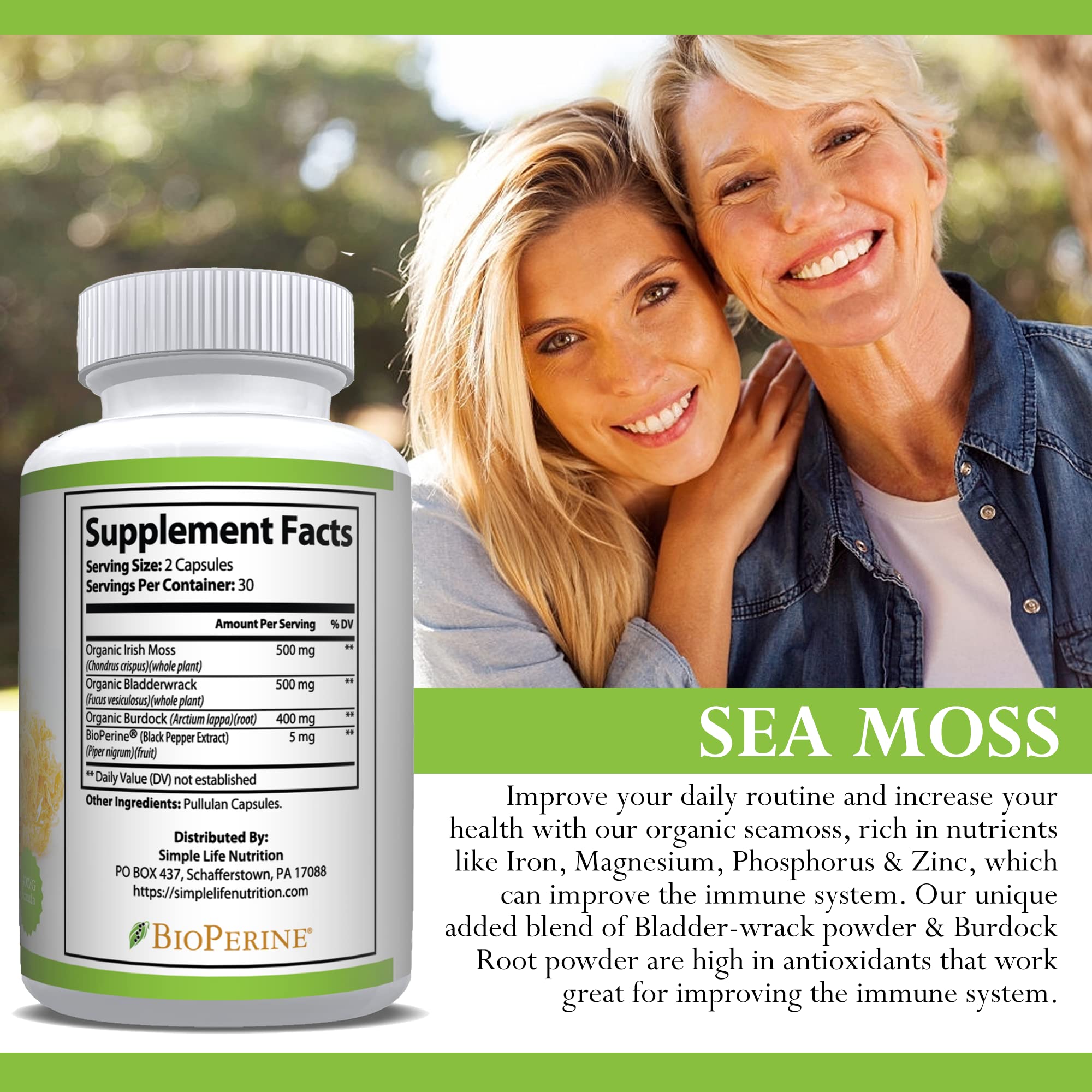 Mousse de mer Simple Life Nutrition — emballage recyclable et traçabilité.