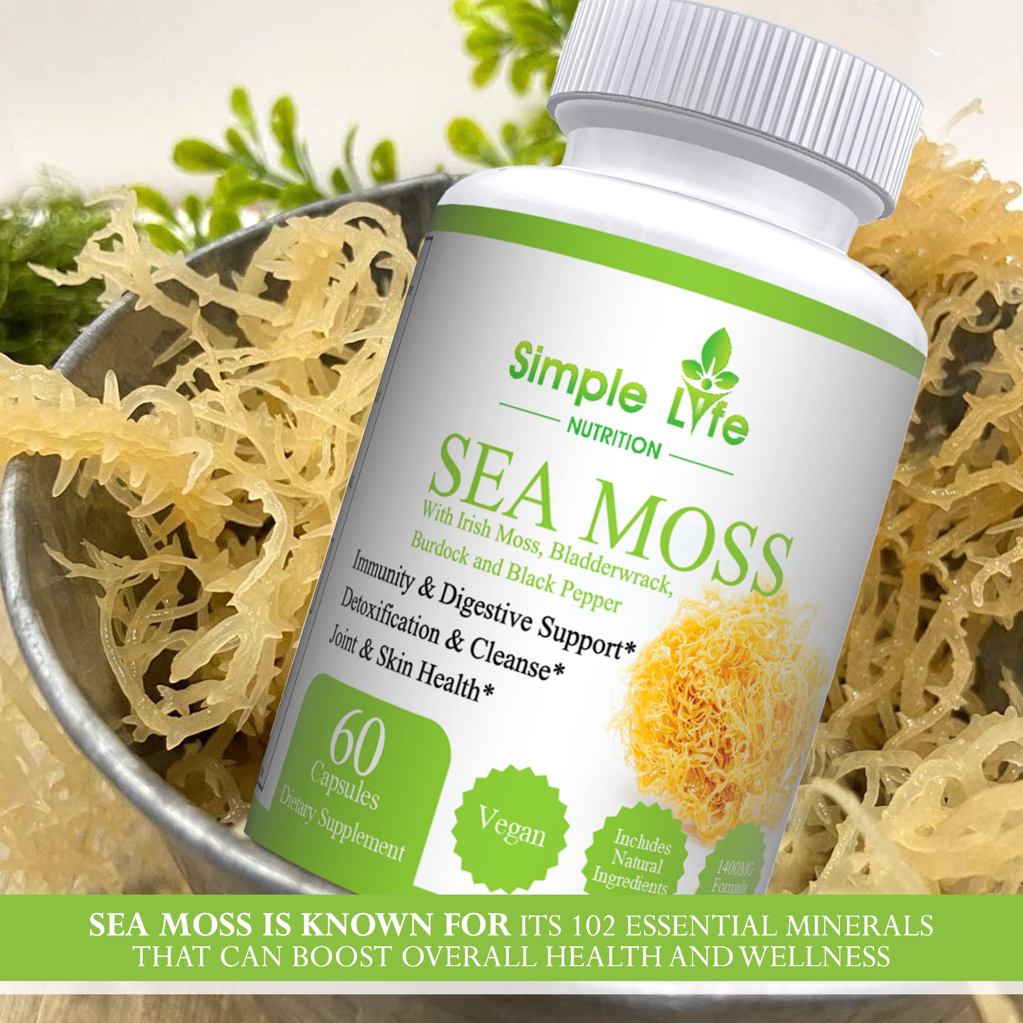 Mousse de mer Simple Life Nutrition — ingrédients Bardane et Fucus pour le bien-être.