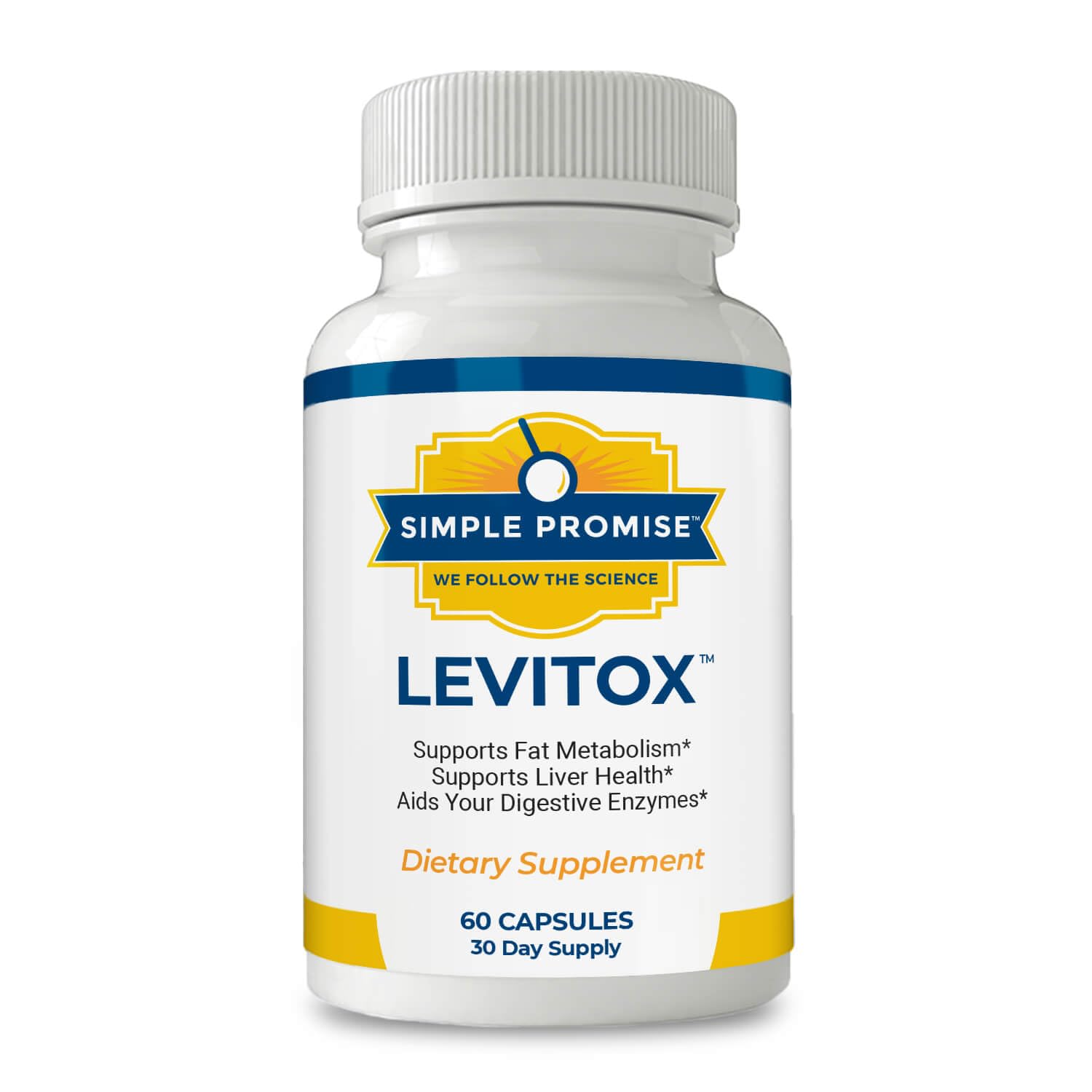 Levitox Simple Promise, bouteille visible, potentiel soutien du foie et du métabolisme.
