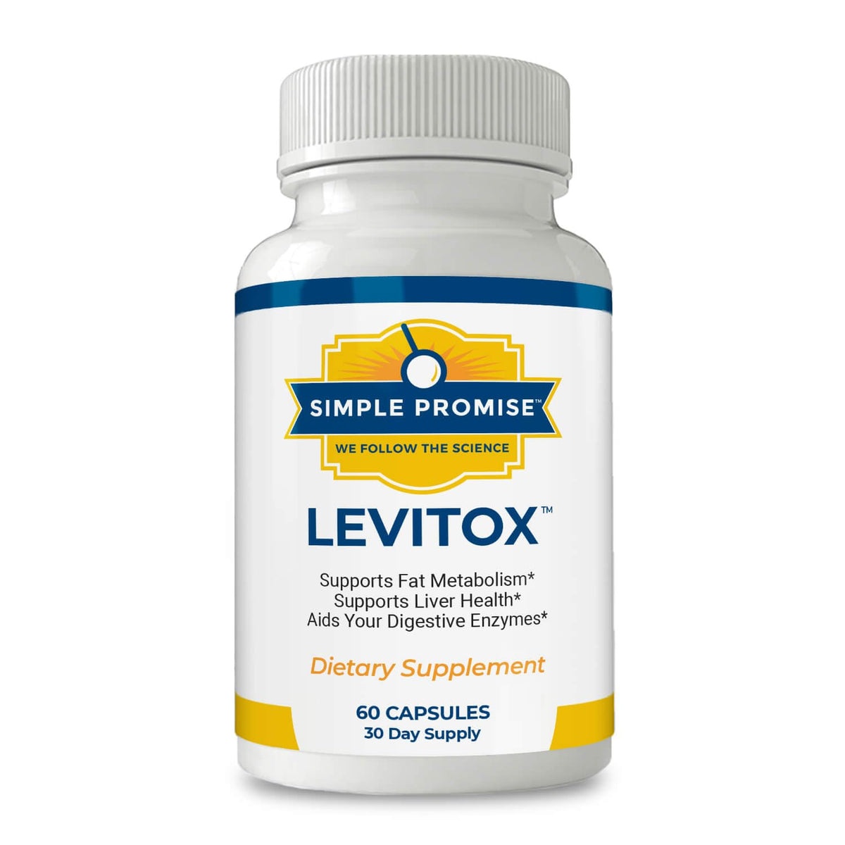 Levitox Simple Promise, bouteille visible, potentiel soutien du foie et du métabolisme.