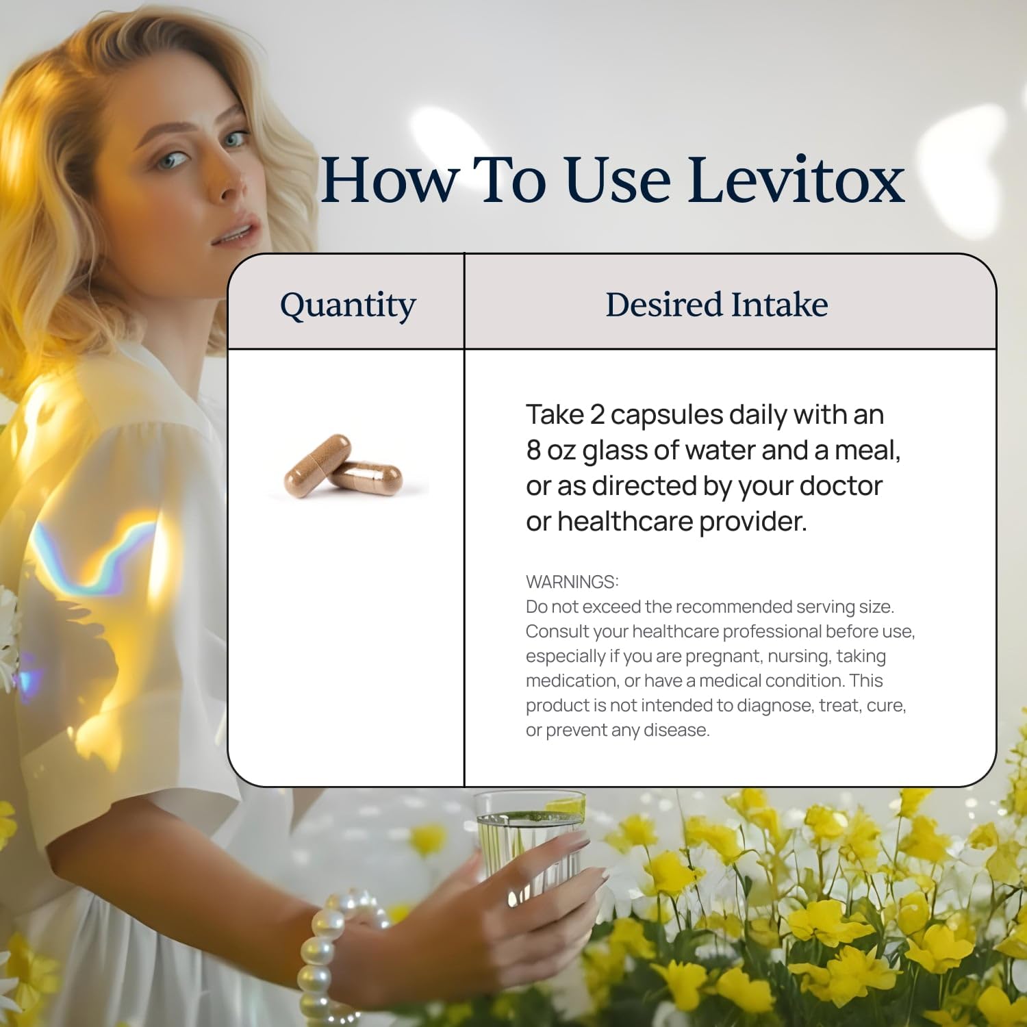 Guide de dosage quotidien Levitox pour une routine souple.