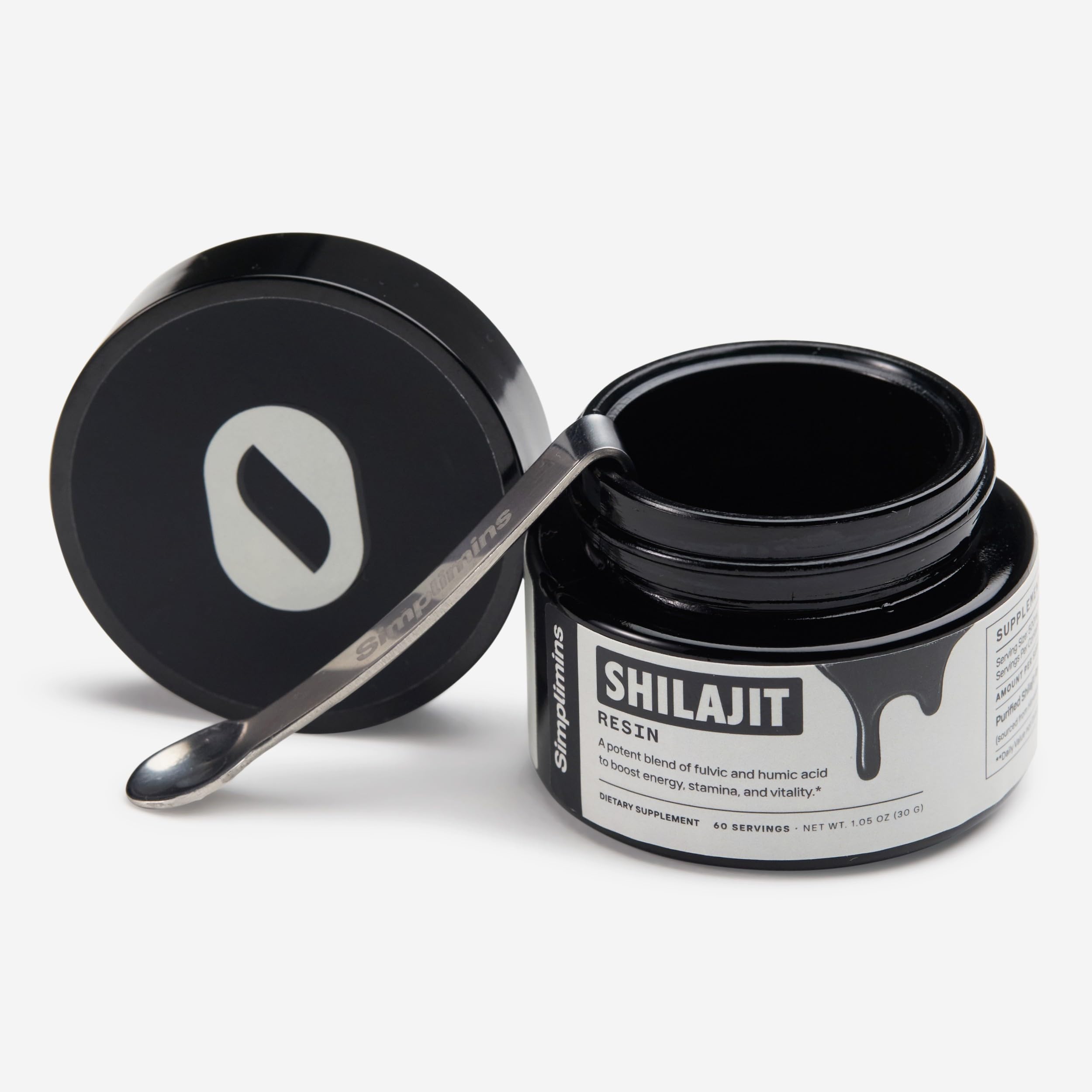 Dose de 500 mg Simplimins Shilajit, simple à mesurer et à utiliser.