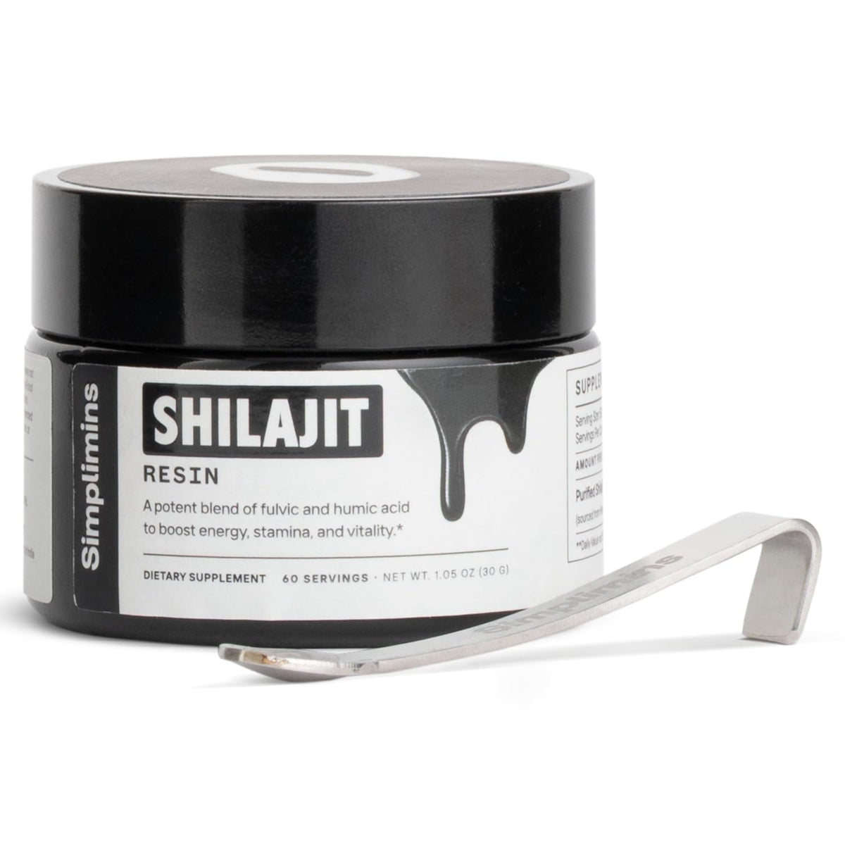 Simplimins Shilajit résine Himalayenne, texture naturelle pour énergie durable.
