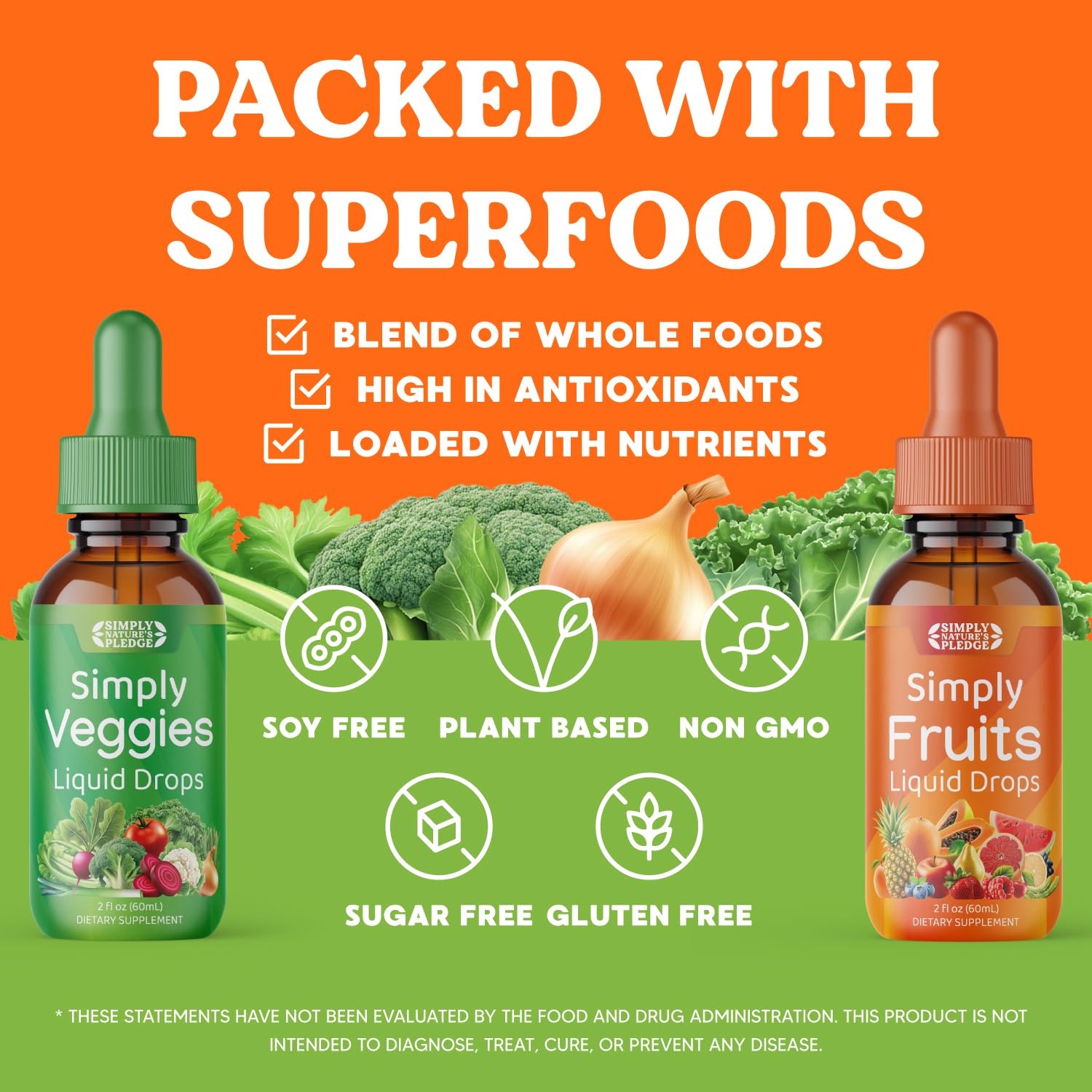 Tableau nutriments et antioxydants Simply Nature's Pledge, soutien potentiel.