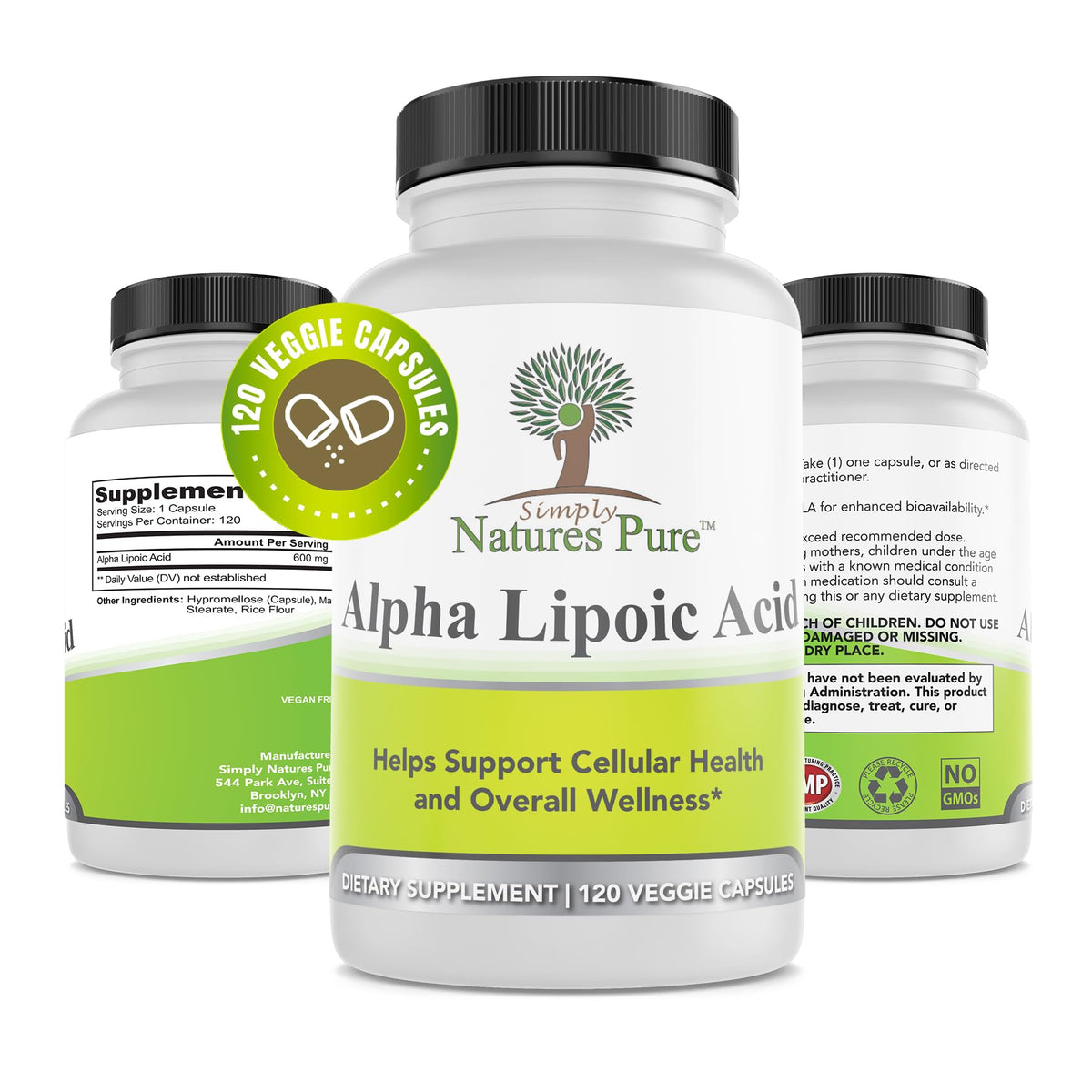 Simply Natures Pure acide alpha-lipoïque 600mg, bouteille: format pratique sur longue durée.