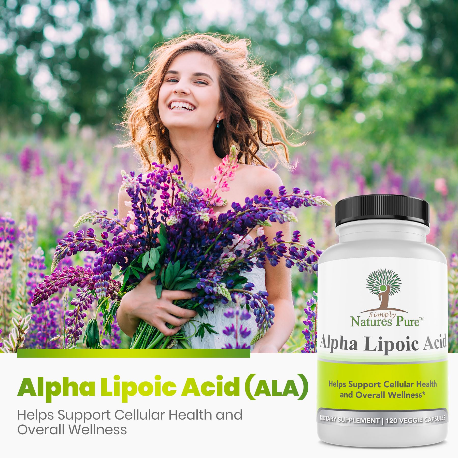 Simply Natures Pure acide alpha-lipoïque 600mg, fabriqué aux États-Unis, norme de qualité.