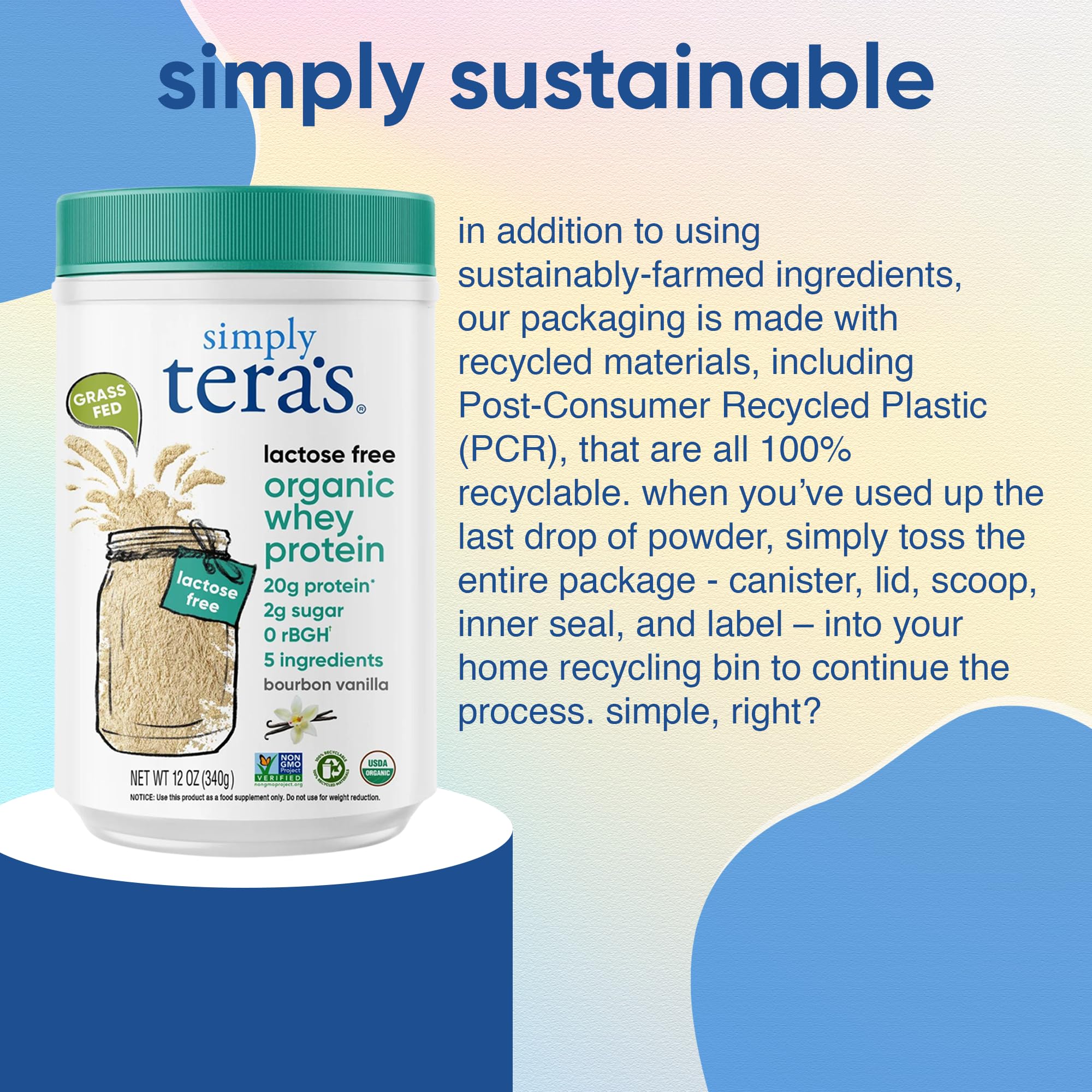 Étiquette Simply Tera's: ingrédients biologiques et sans OGM, choix transparent.
