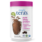 la poudre simply tera's protéine lactosérum pur chocolat noir en bouteille, idéale au petit-déjeuner.