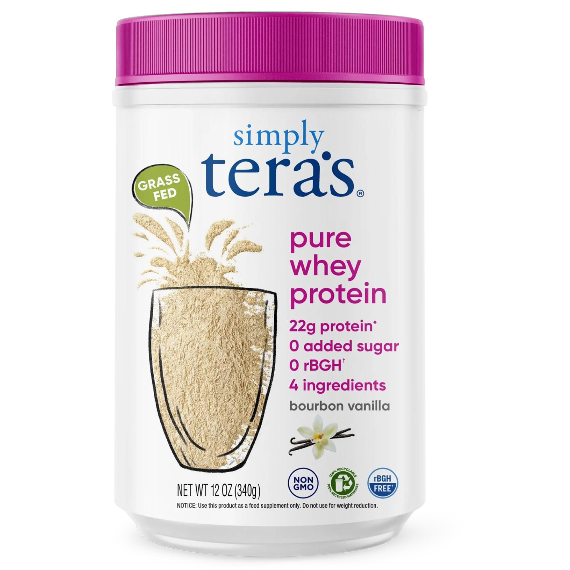 Simply Teras poudre whey vanille pur: protéine complète pour shakes quotidiens.