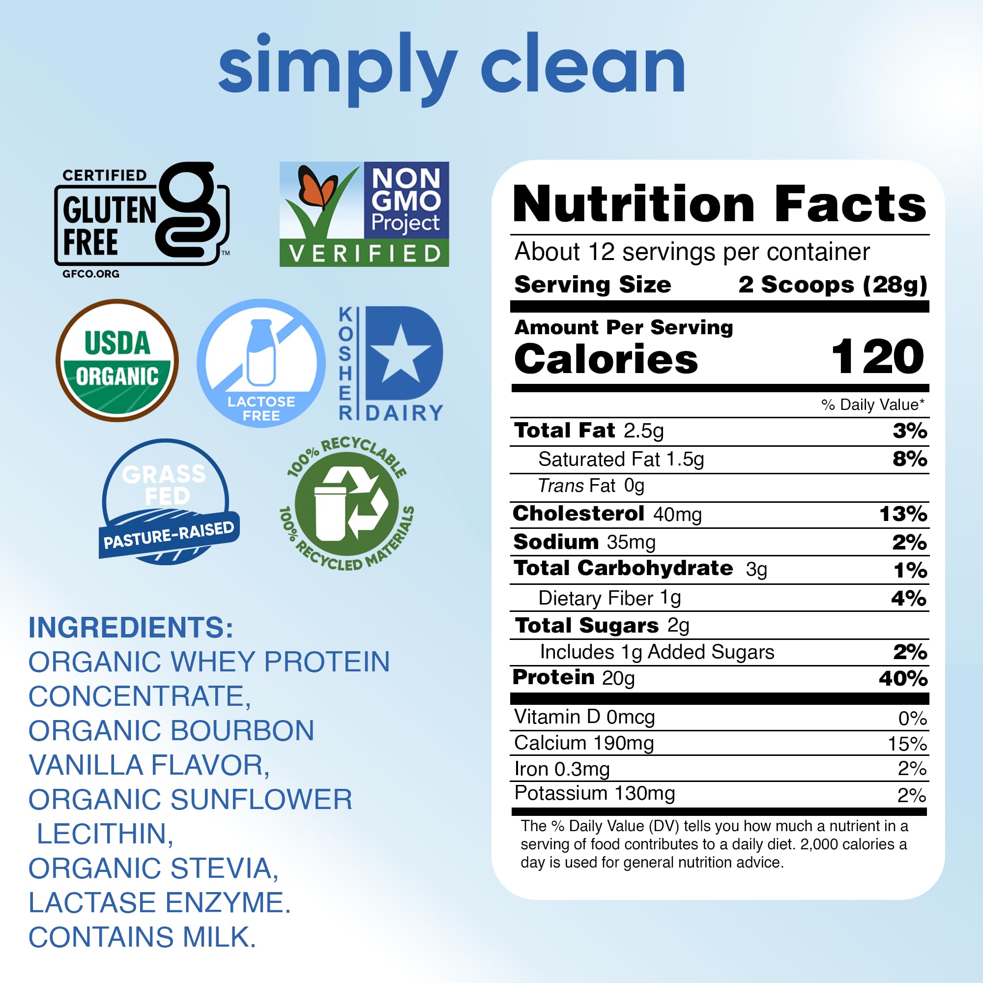 Versement de Simply Tera's whey sans lactose dans un shaker, digestion légère.