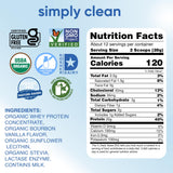 Versement de Simply Tera's whey sans lactose dans un shaker, digestion légère.