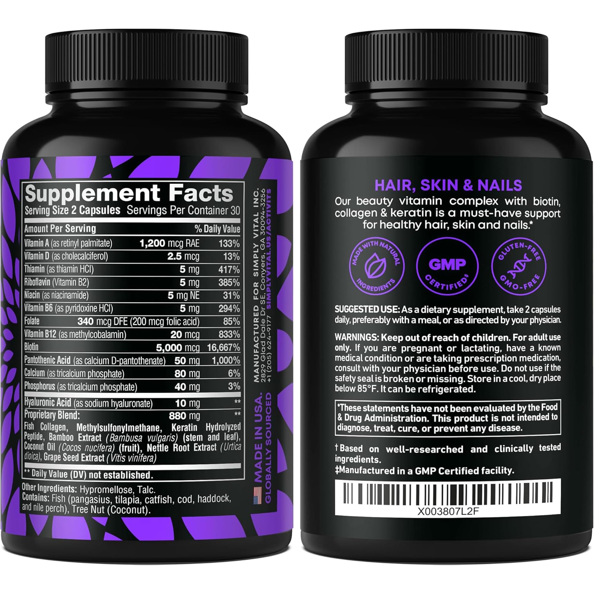 Ce mélange SimplyVital Biotine-Collagene-Keratine, ingrédients de beauté