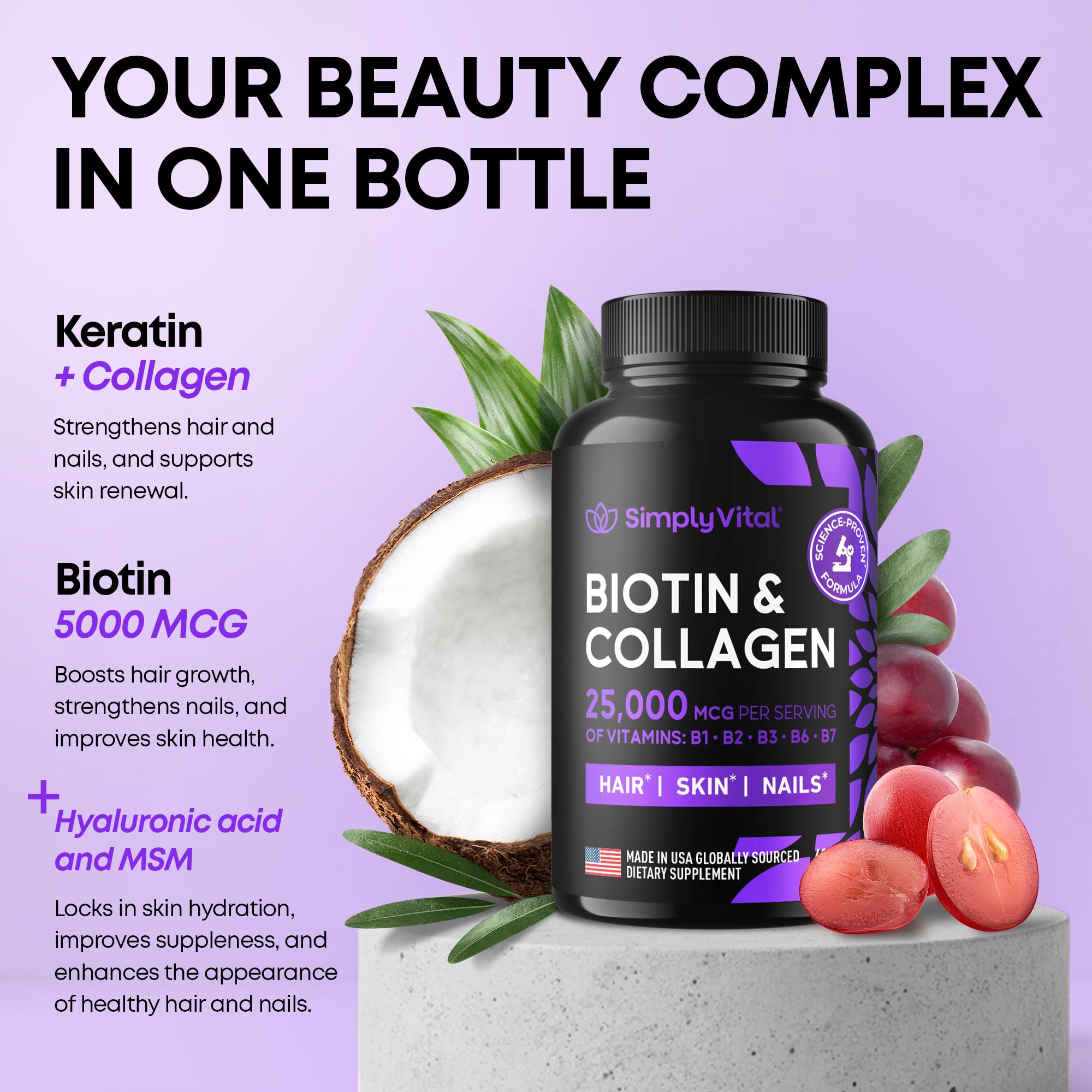 SimplyVital collagène pour ongles et peau, élasticité et éclat