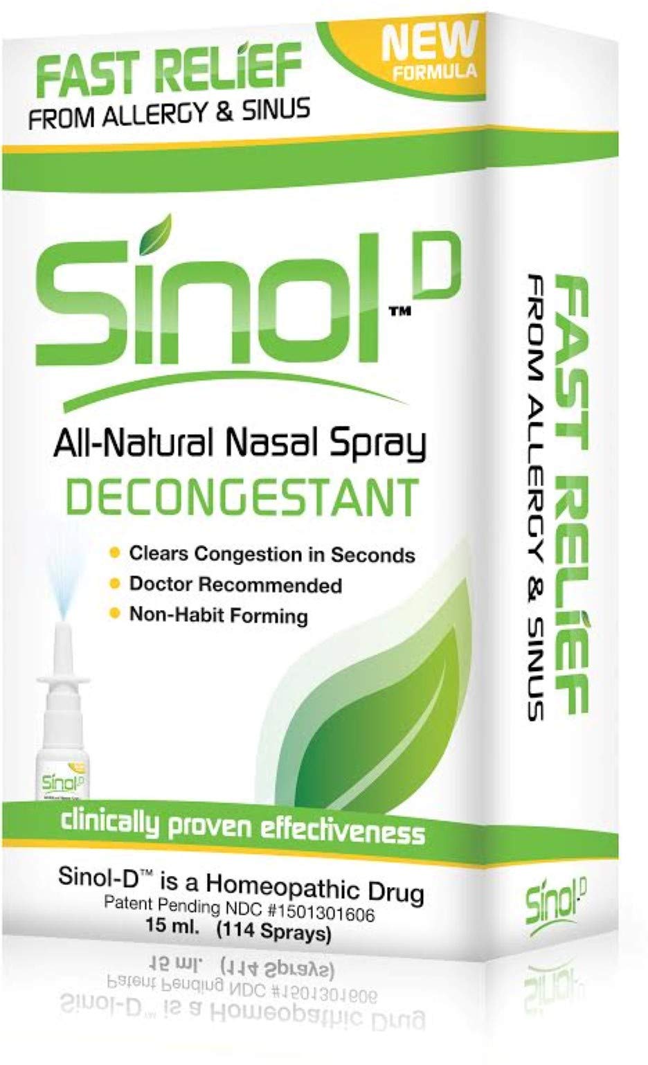 Sinol-D spray nasal 15 ml prêt à l'emploi pour une utilisation rapide.