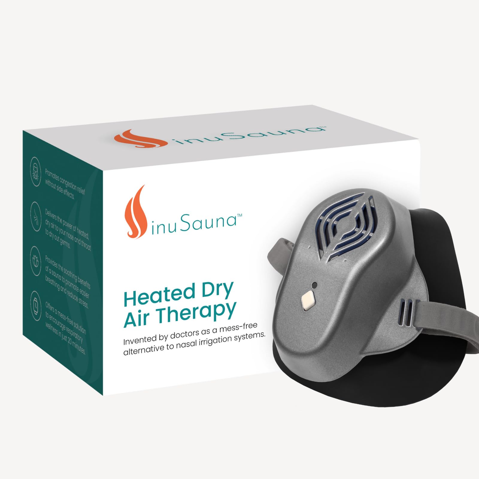 SinuSauna masque air-sec-chauffé pour une respiration plus fluide.