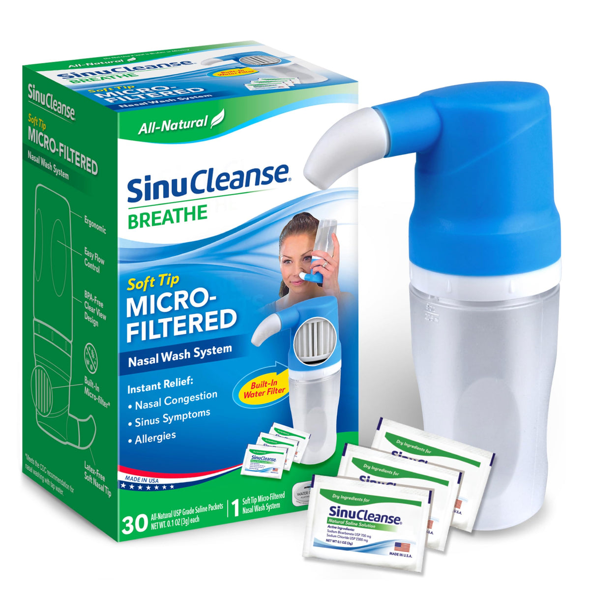 SinuCleanse embout doux pour irrigation nasale confortable et efficace.