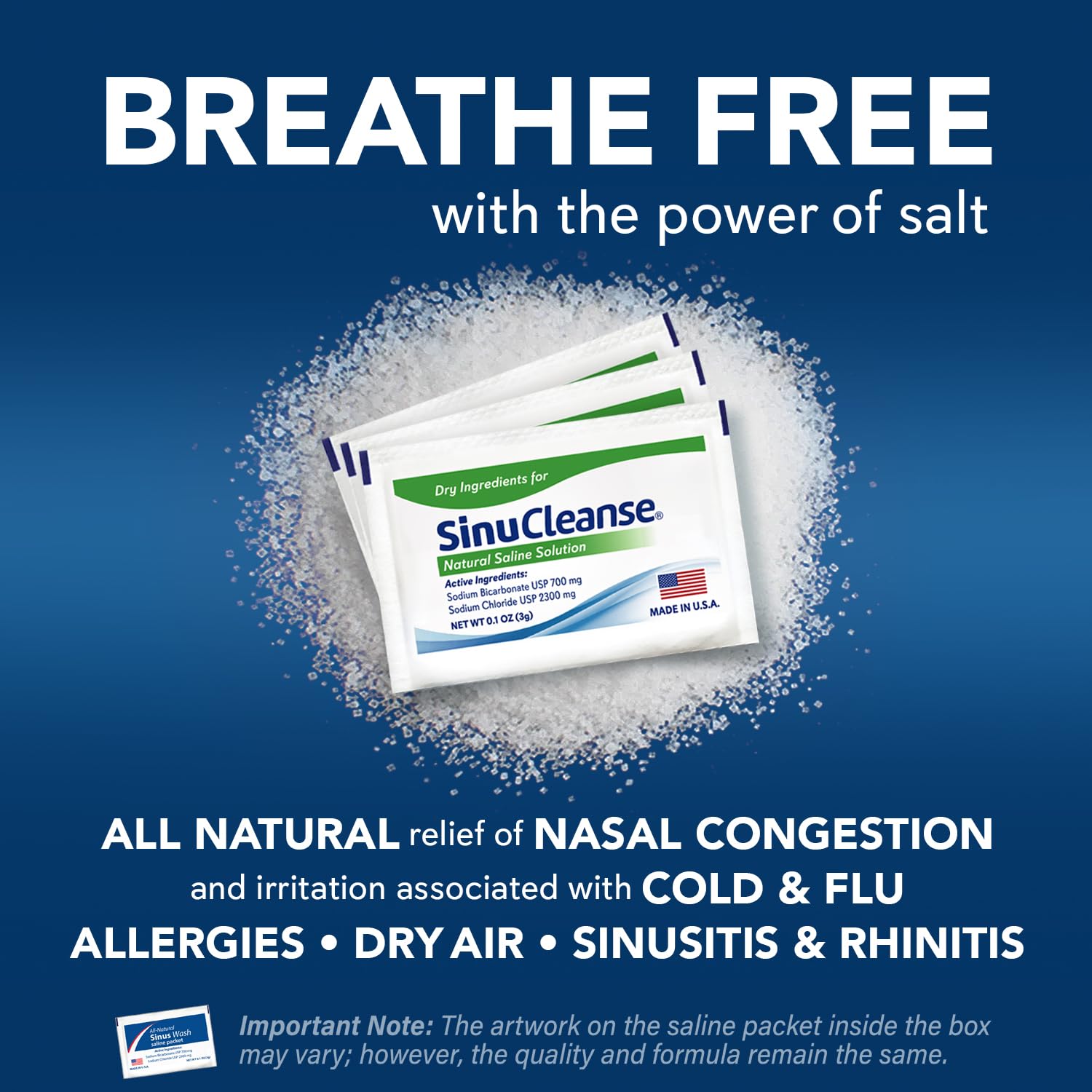 Sachets salins naturels pré-mélangés pour rinage nasal simple