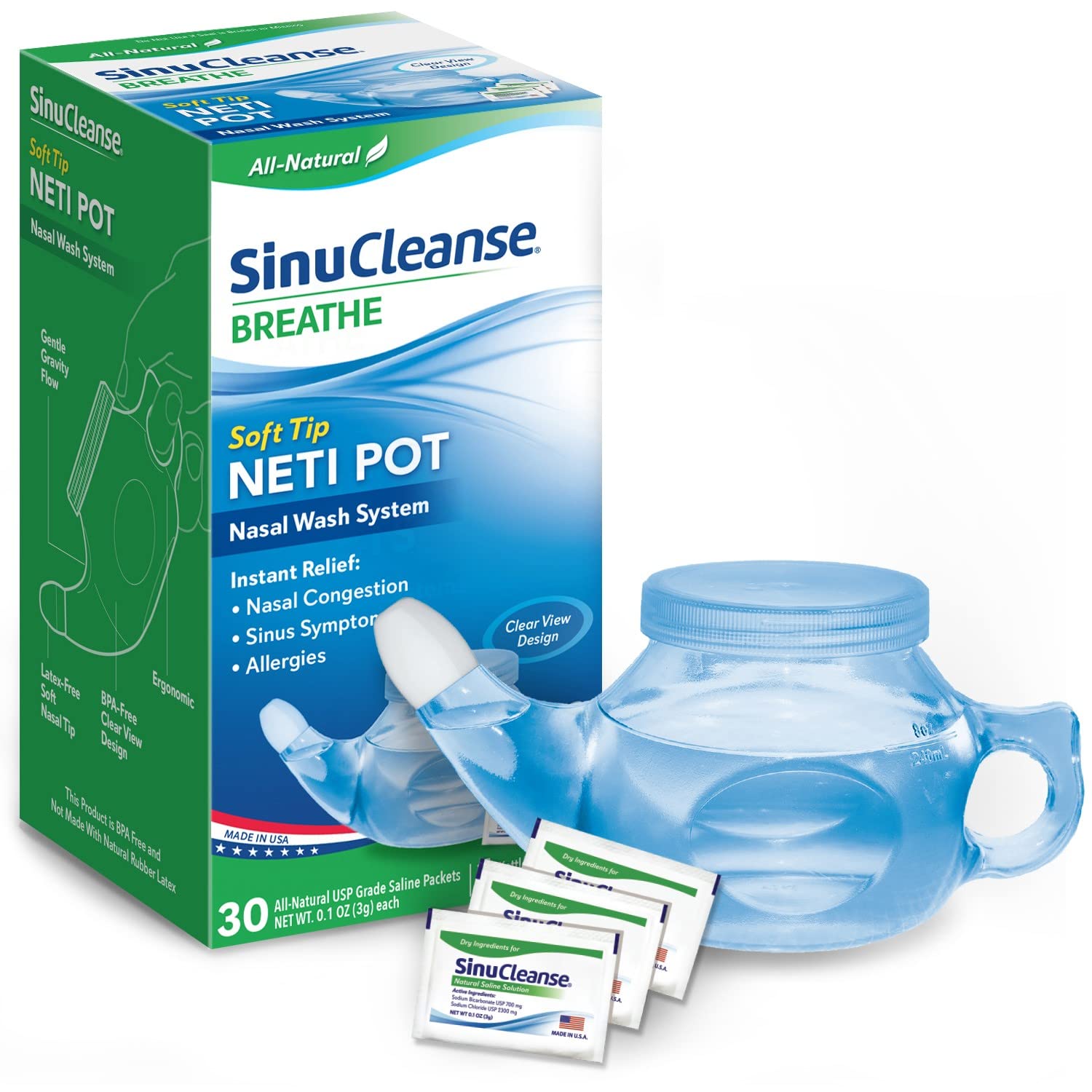 SinuCleanse Soft Tip Neti Pot pour un rinage nasal doux et efficace