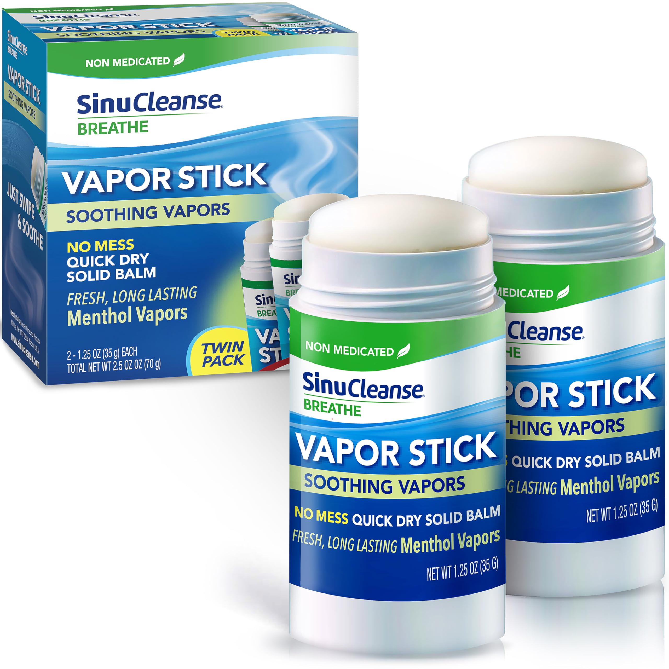 SinuCleanse Vapor Stick glisse sur la poitrine pour une vapeurs rafraîchissantes.