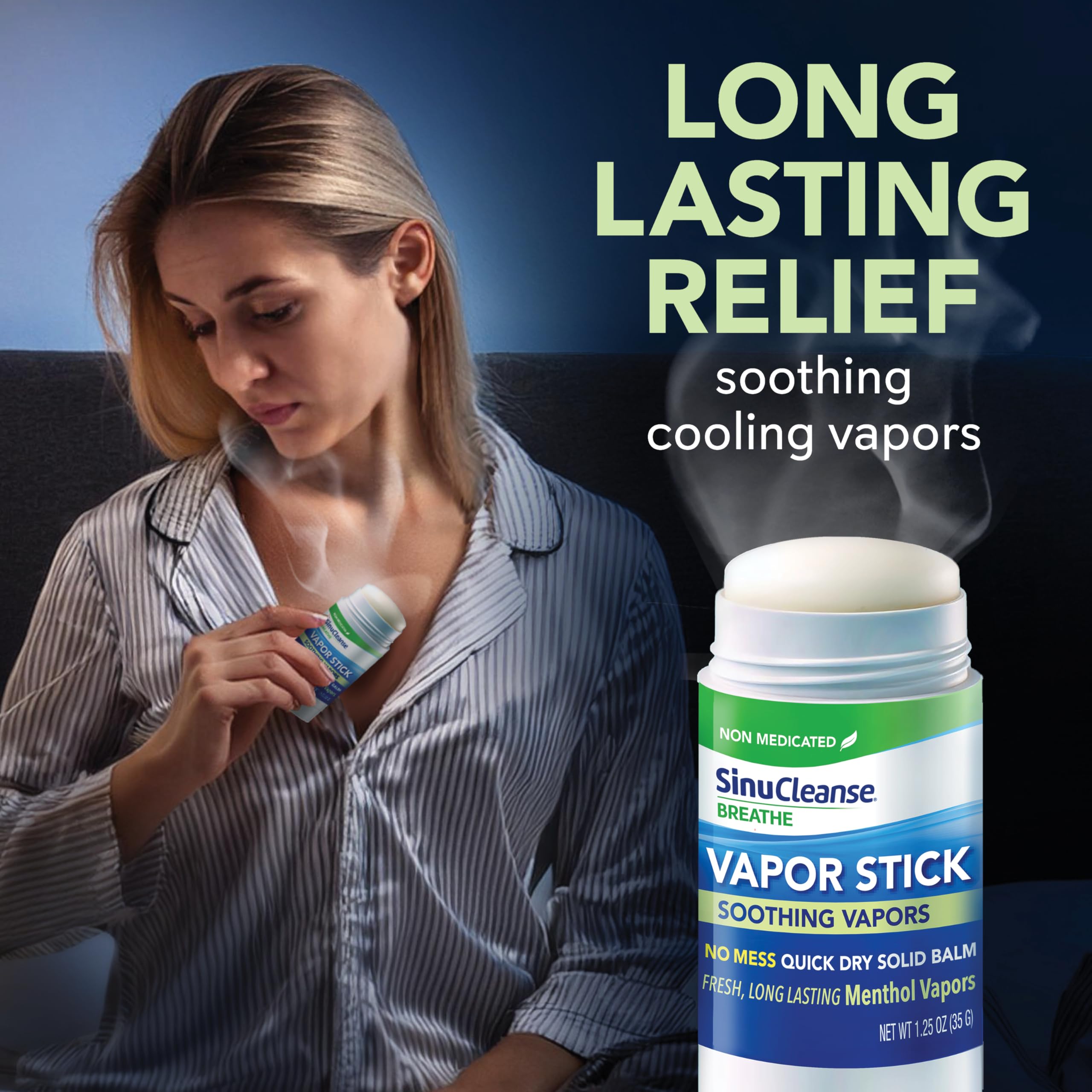 SinuCleanse Vapor Stick mélange menthol et eucalyptus pour une sensation rafraîchissante.