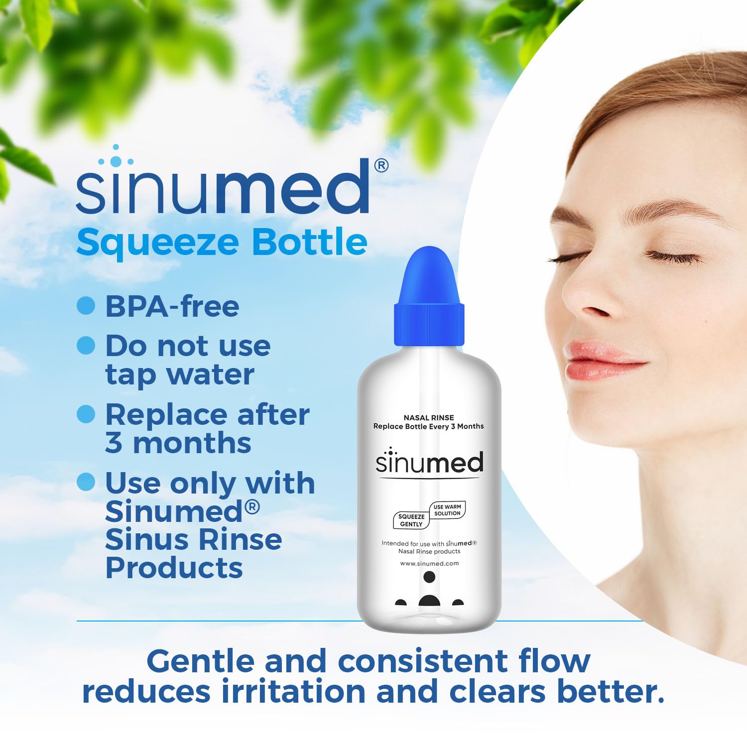 SinuMed Bouteille presseur, contrôle précis du flux nasal.