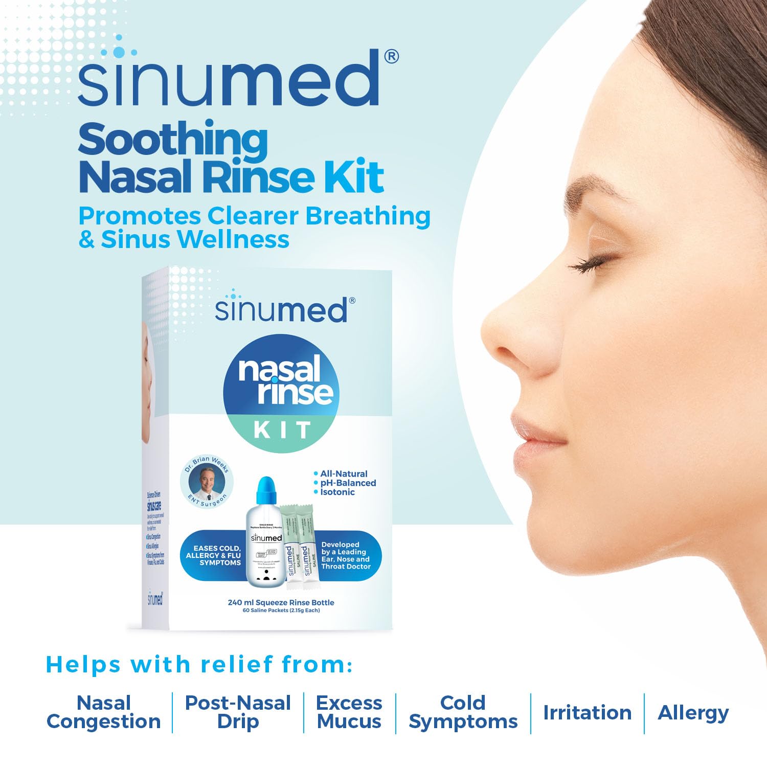 SinuMed Sachets saline 60 sachets, dosage précis pour rinçage doux.