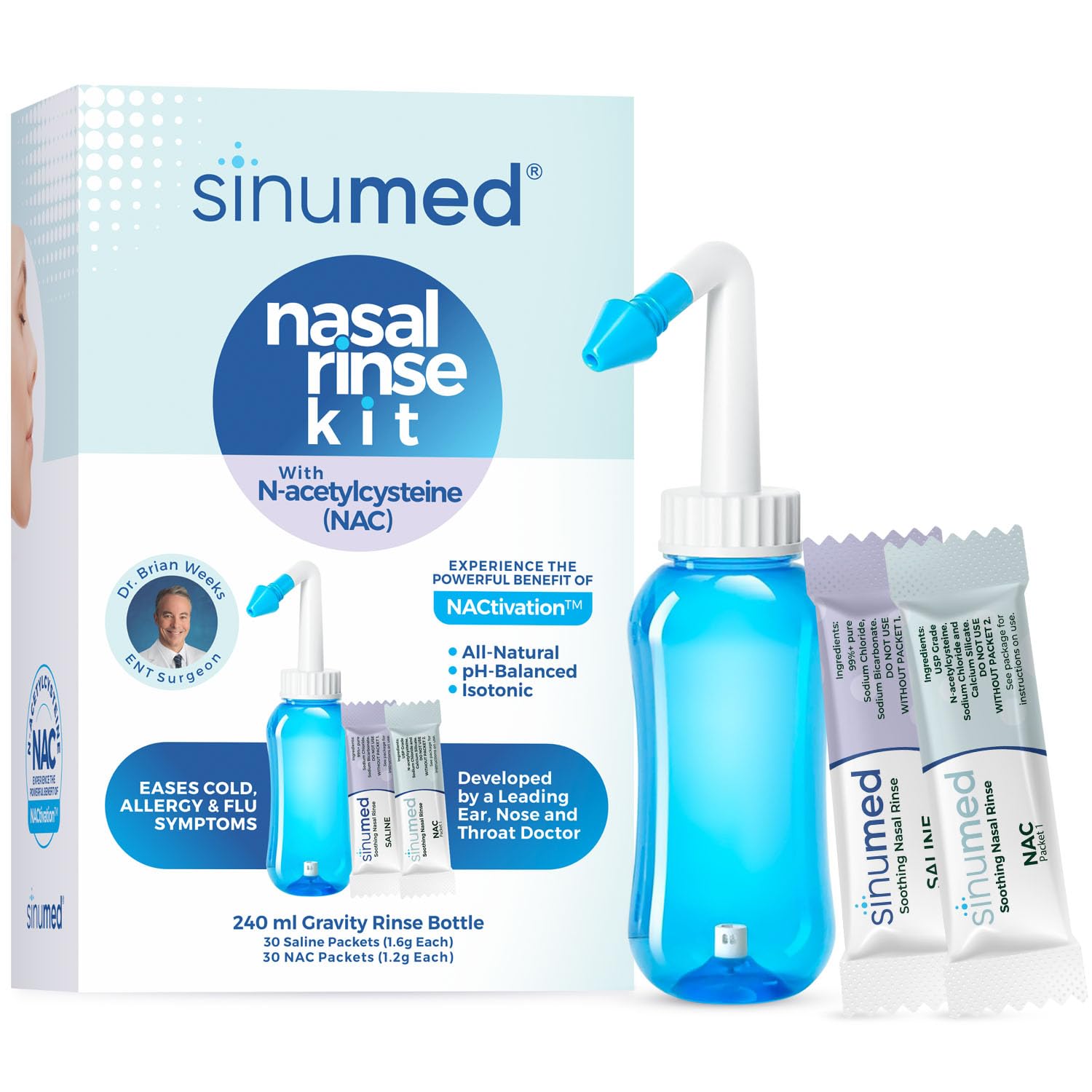 SinuMed Sinus Rinse, bouteille gravité pour irrigation nasale douce et contrôlée
