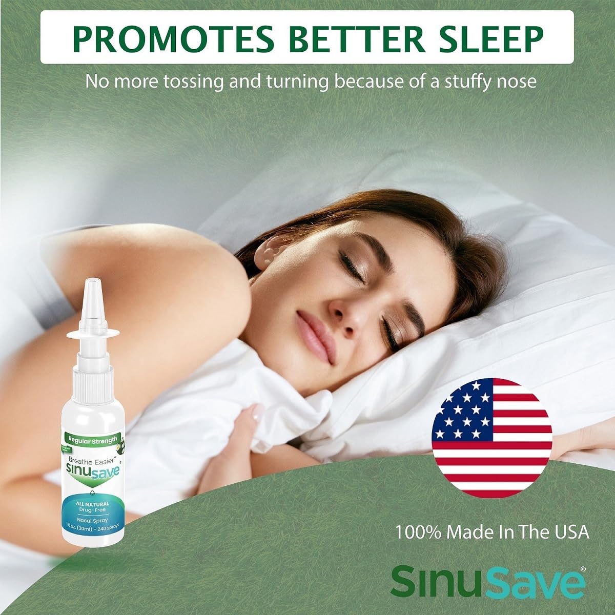 Sinusave: produit fabriqué aux États-Unis, naturel et sans médicament.